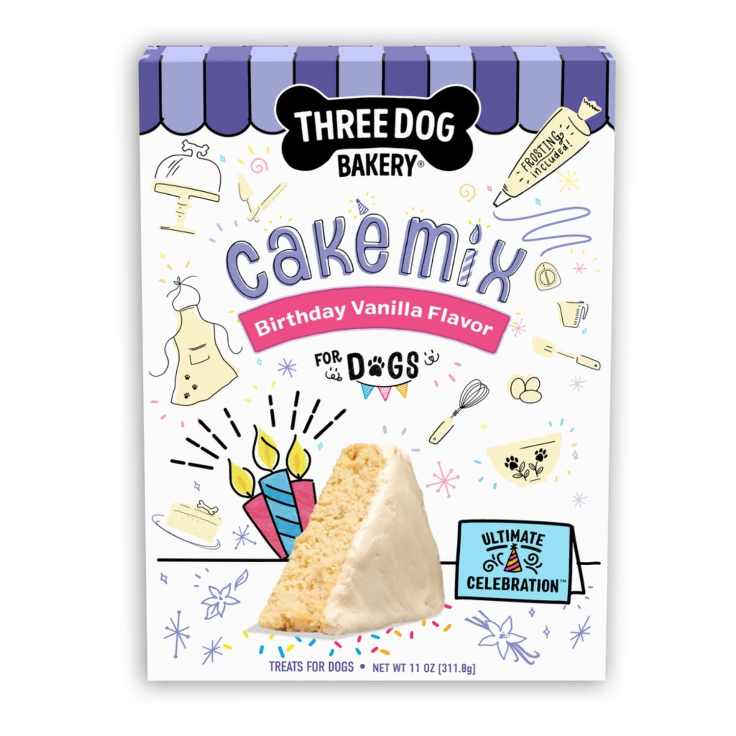 Three Dog Bakery Ultimate Celebration Cake Mix - Easy DIY Dog Birthday Cake Mix for Puppies & Dogs, Birthday Dog Treats for Dog Parties