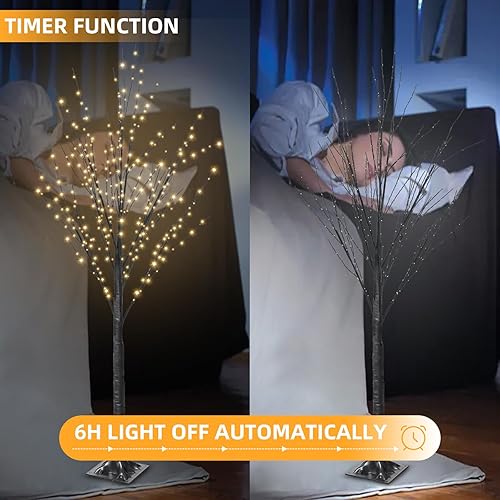 Miniatura 5 de Árbol iluminado con 400 luces LED de 5 pies, incluye luces parpadeantes, abedul LED con temporizador para exteriores, interiores, Pascua, Navidad,