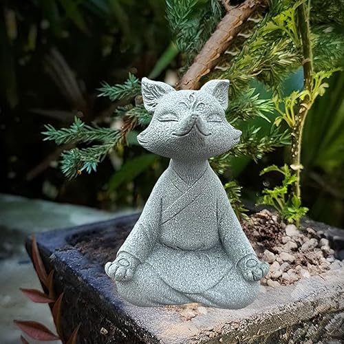 Miniatura 4 de Estatua de zorro meditante, esculturas de zorro rezando, figura zen para pecera, acuario, decoración de estantes al aire libre (C)
