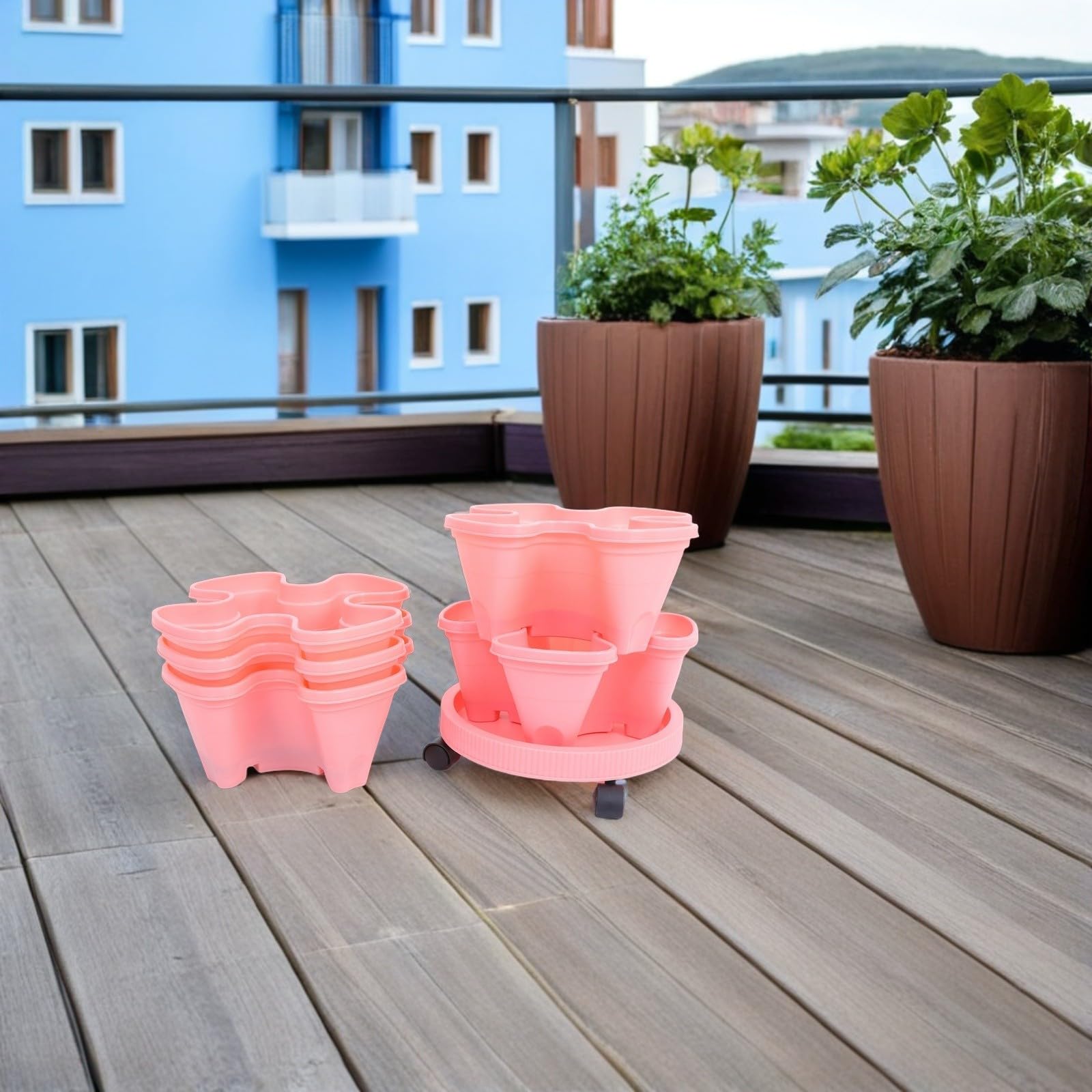 SHINEOFI Vertikaler Stapelbarer Erdbeerturm Pflanzkübel aus Abs mit 3 Schichten für Garten und Balkon Platzsparender Mehrschichtiger Pflanztopf für Erdbeeren und Kräuter