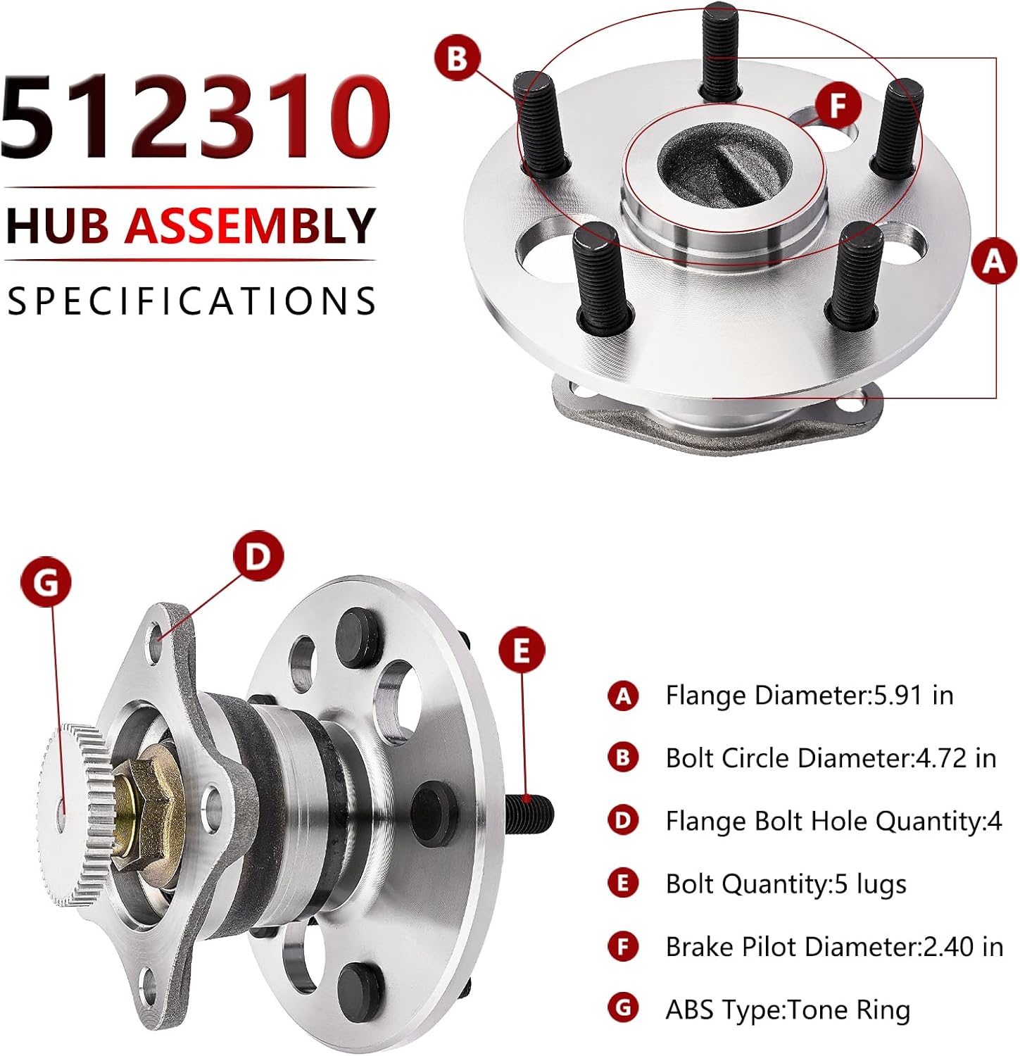 JLEO 512310 (Pair) Rear FWD Wheel Bearing and Hub Assembly Replacement Fits for Toyota Avalon 1995-2004,for Camry 1992-2001,for Solara 1999-2003,for Lexus ES300 1992-2001,for 1999-2003 RX300