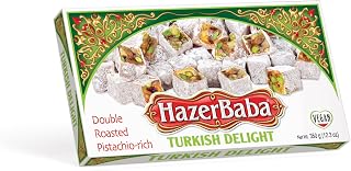 Hazer Baba Turkish Delight Pistachio Candy, Double Roasted, Gourmet Snack Box, Traditional, Vegan Snack, Turkish Lokum, Sweets, Loukumi, Delicias Turcas, Halal, Kosher, 12.3oz (350g)