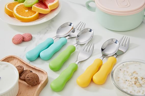 ANNOVA Kids Silverware 6 Pieces Set Children's Flatware - Stainless Steel Cutlery - 3 x Safe Forks, 3 x Tablespoons - Safe Toddler Utensils Without Knives for Lunch Box BPA Free (Mix-1)