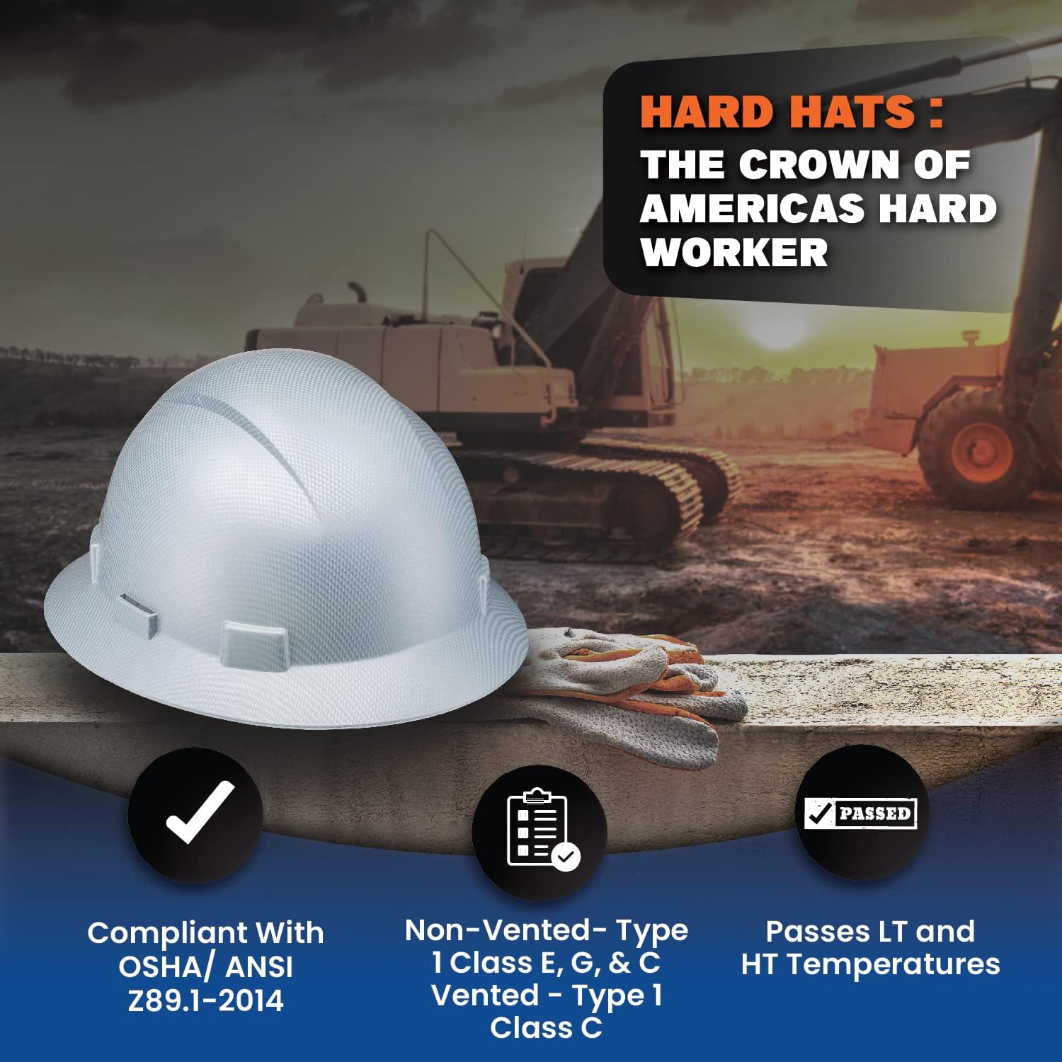 Acerpal Full Brim Vented Tinted Windows Carbon Fiber Design Matte Finish OSHA Hard Hat with 6-Point Suspension