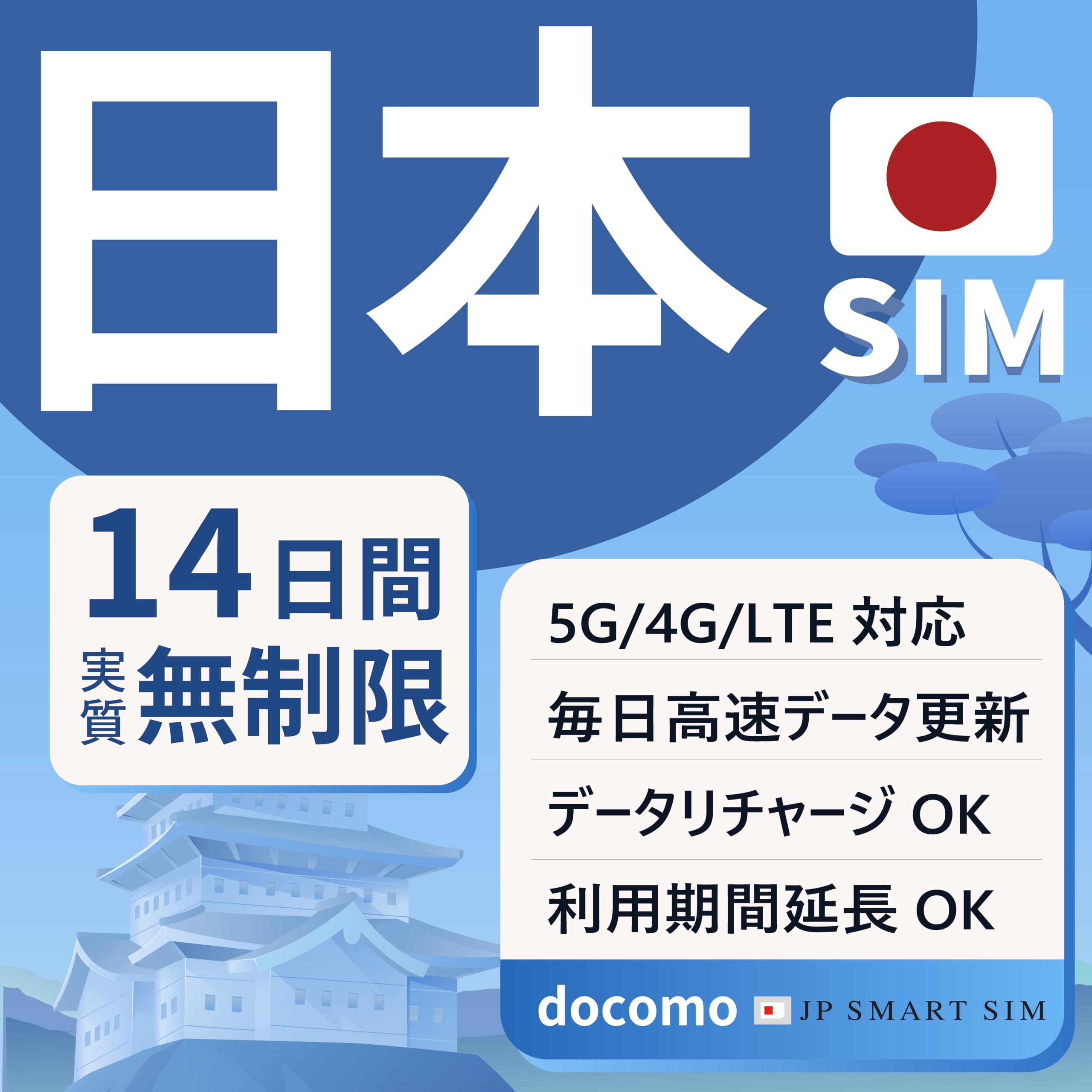 【Docomo回線】 14日間実質無制限 プリペイドSIM | 日本 データ通信…