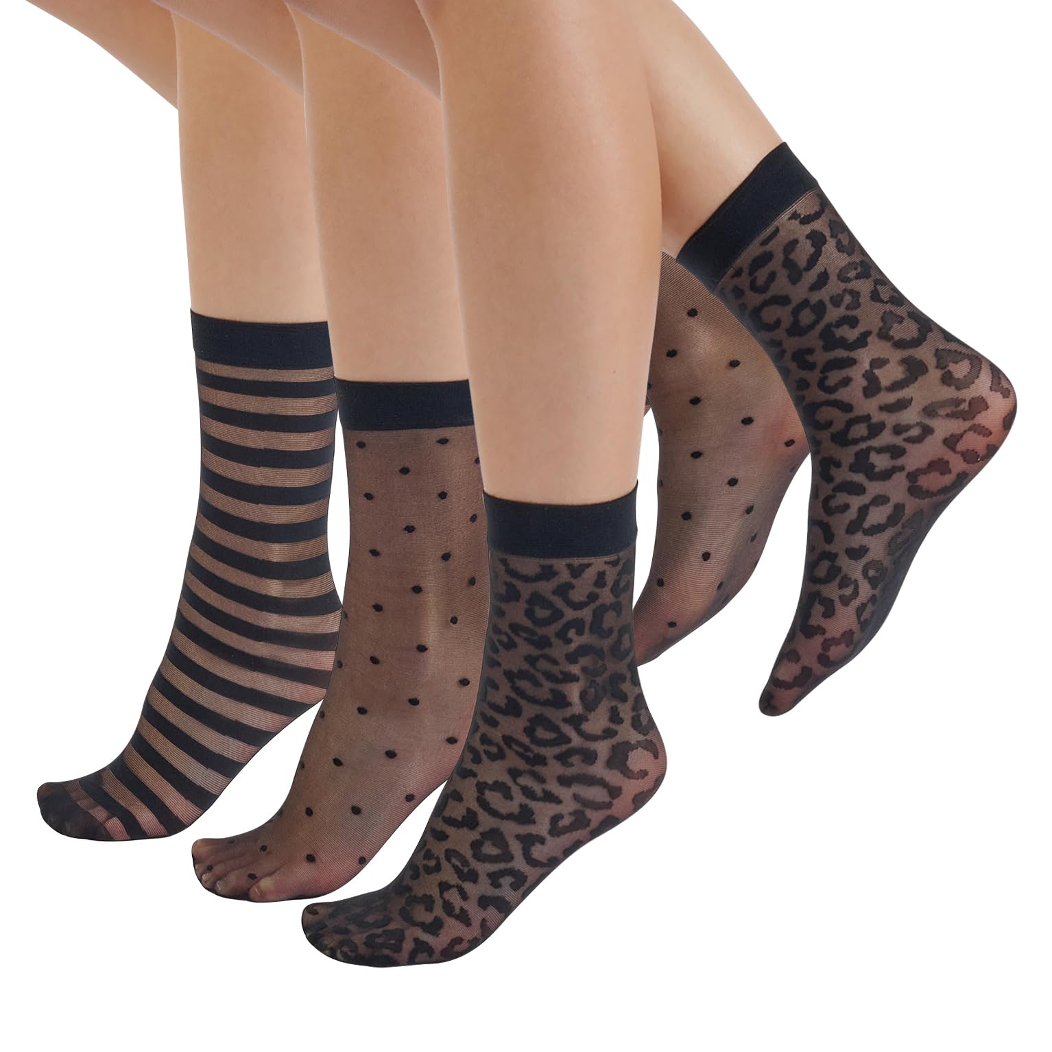 CALZITALY 3 Pairs Women Pop Socks, Sheer Everyday Socks, Patterned Ankle Socks, Polka Dots, Stripes, Geometric