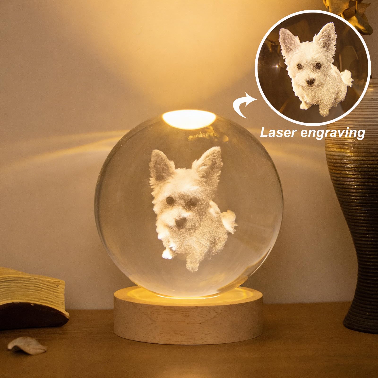 Personalizada Bola de Cristal Grabada con Foto, Regalo Conmemorativo para Amantes Familia Amigos Perros Redonda