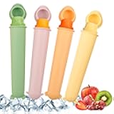 haakaa Food Grade Silicone Ice Pop Mould With Lids BPA Free Reusable Baby Popsicle Molds for Kids,For fresh fruit,Snacks,Popsicle,Yogurt Sticks,3.5oz 100ML,4 Colors,Set of 4