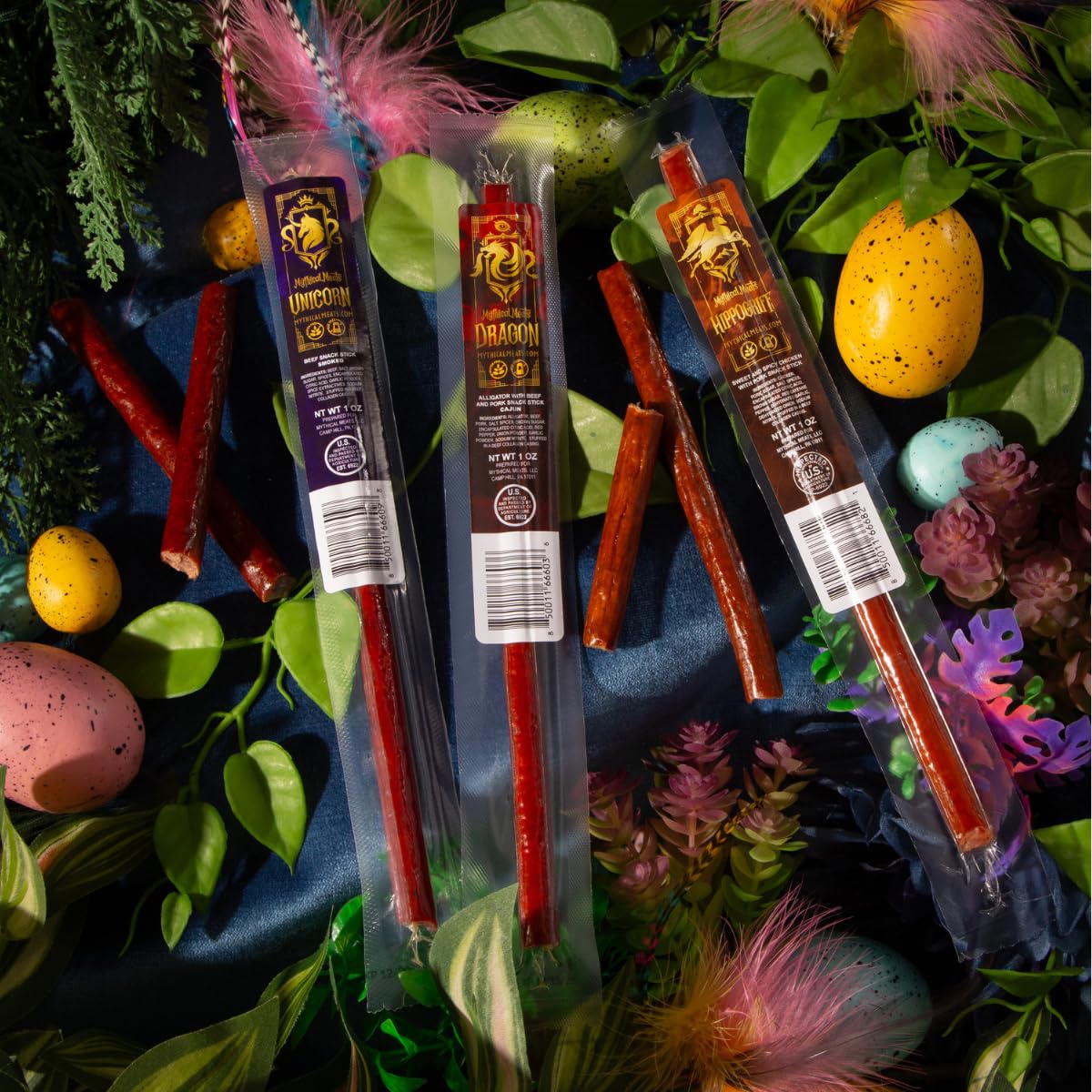 Mythical Meats Easter Exotic Meat Snack Pack - Exotic Game Meat and Beef Sticks Snack Stick Variety Pack – 10 Count Random Assortment – Easter Gift Bag – High Protein, Gluten Free, MSG Free Meat Sticks