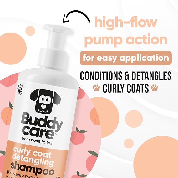 Curly Coat Detangling Dog Shampoo by Buddycare | Deep Cleansing Shampoo for Dogs | Peach Scented | With Aloe Vera and Pro Vitamin B5 (500ml)