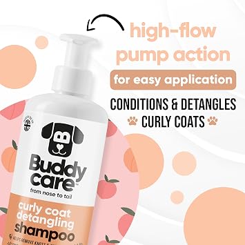 Curly Coat Detangling Dog Shampoo by Buddycare | Deep Cleansing Shampoo for Dogs | Peach Scented | With Aloe Vera and Pro Vitamin B5 (500ml)