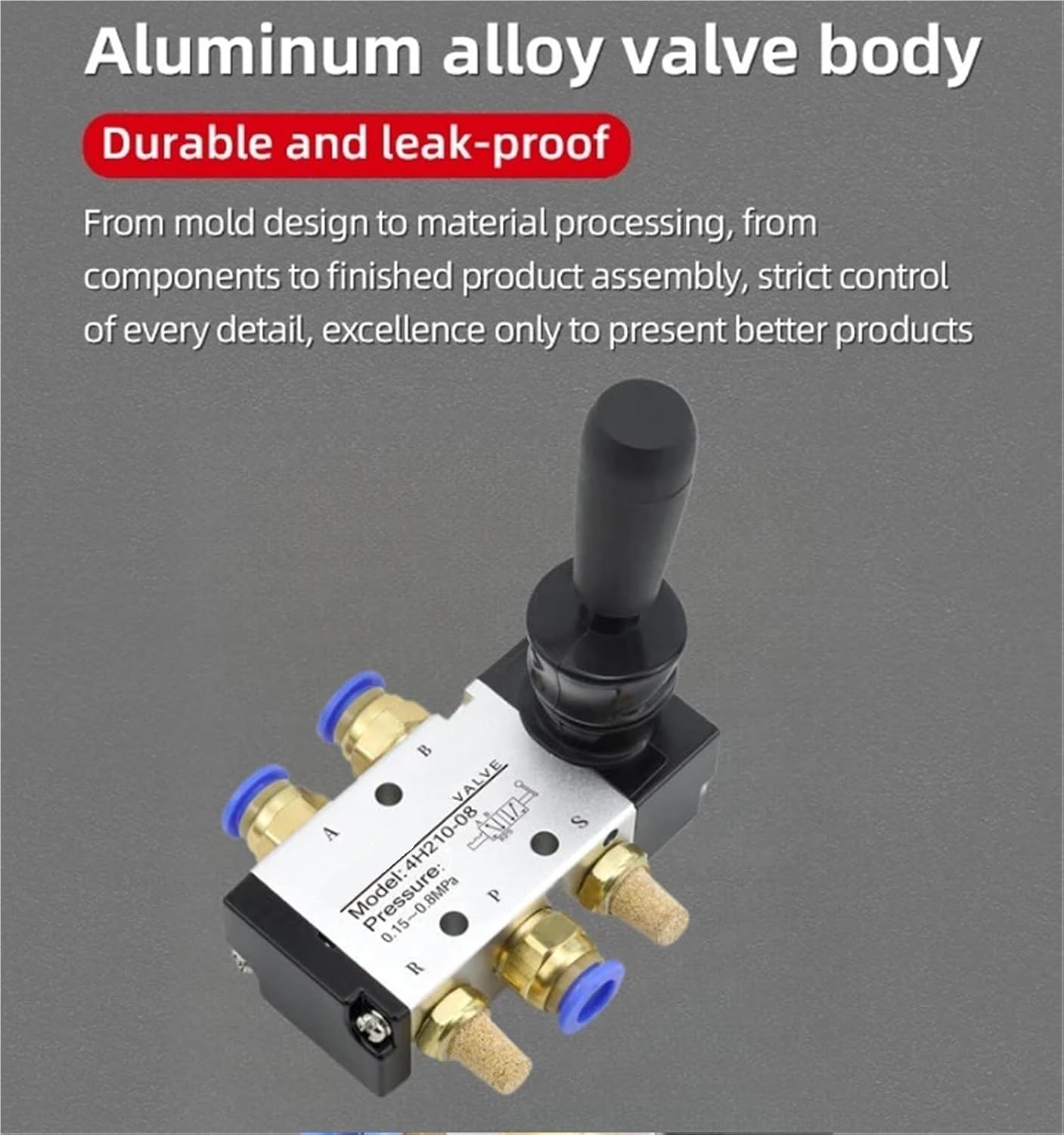 5/2 Way Pneumatic Air Hand Lever Operated Valve, Manual Control 2 Position 5Port Push-Pull, 1pc(4H210-08 6MM)