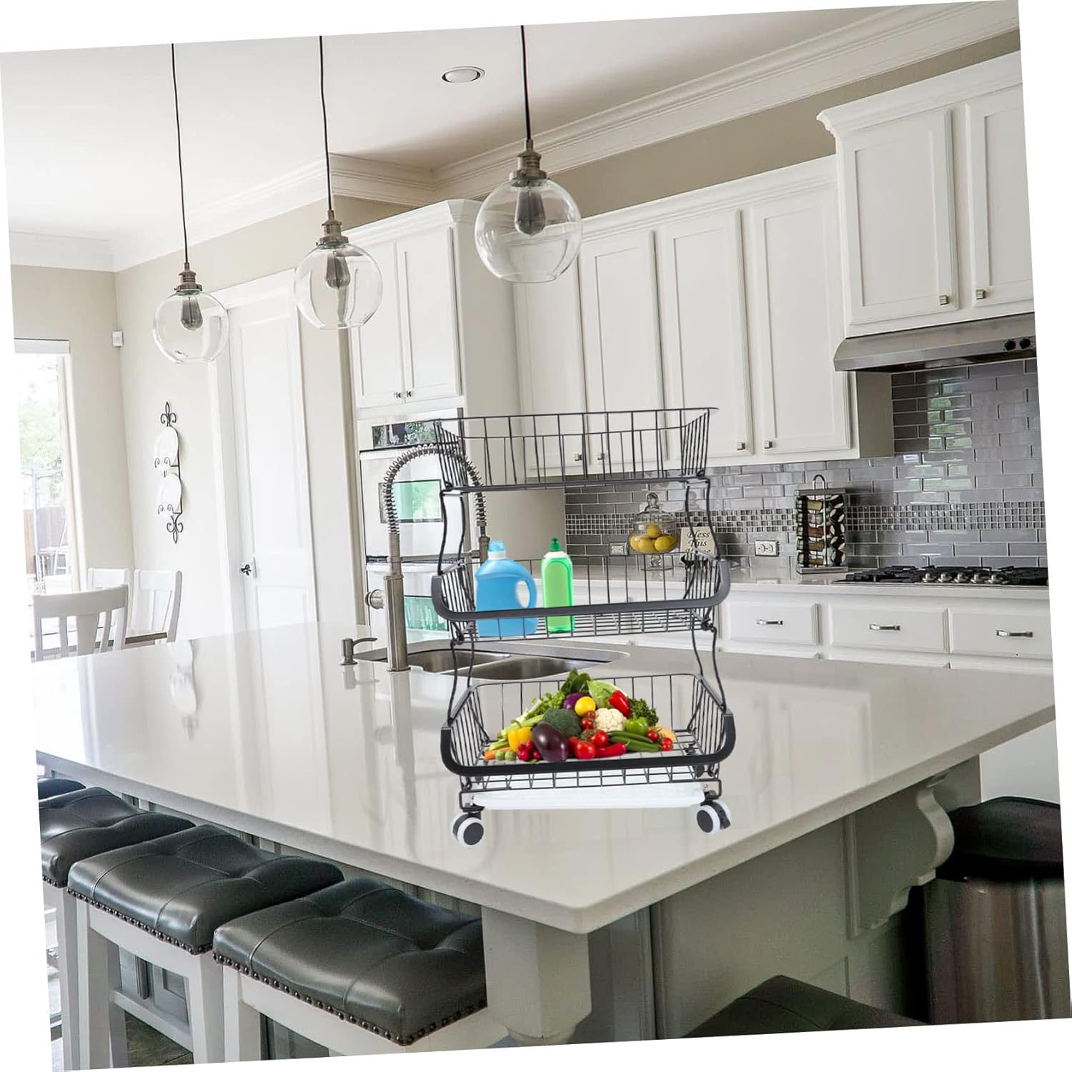 PRETYZOOM Multi-Purpose Kitchen Cart Storage Shelves Slim Rolling Cart Utility Storage for Kitchen