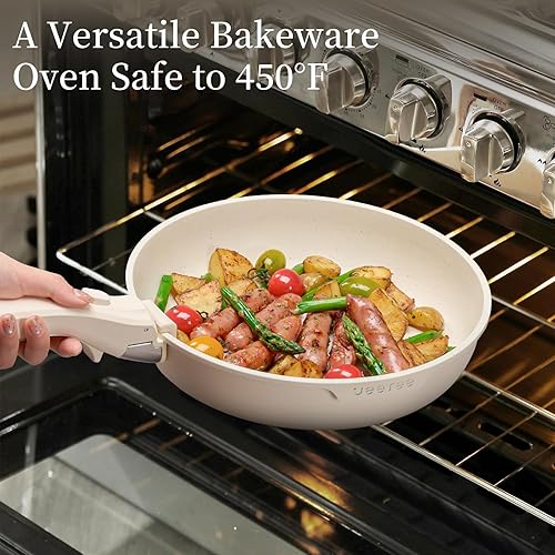 Miniatura 6 de JEETEE Juego de ollas y sartenes antiadherentes, 20 piezas, juego de utensilios de cocina con mango desmontable, juego de cocina de autocaravana,