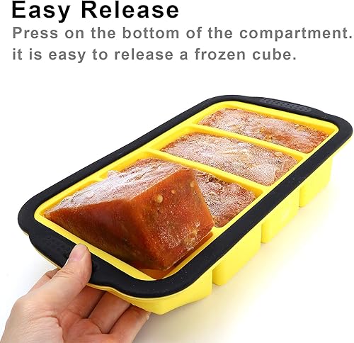 Miniatura 2 de Bandeja de congelación extra grande de 1 taza con tapa, moldes para congelador de alimentos para sopa, caldo, salsa o mantequilla, bandejas para