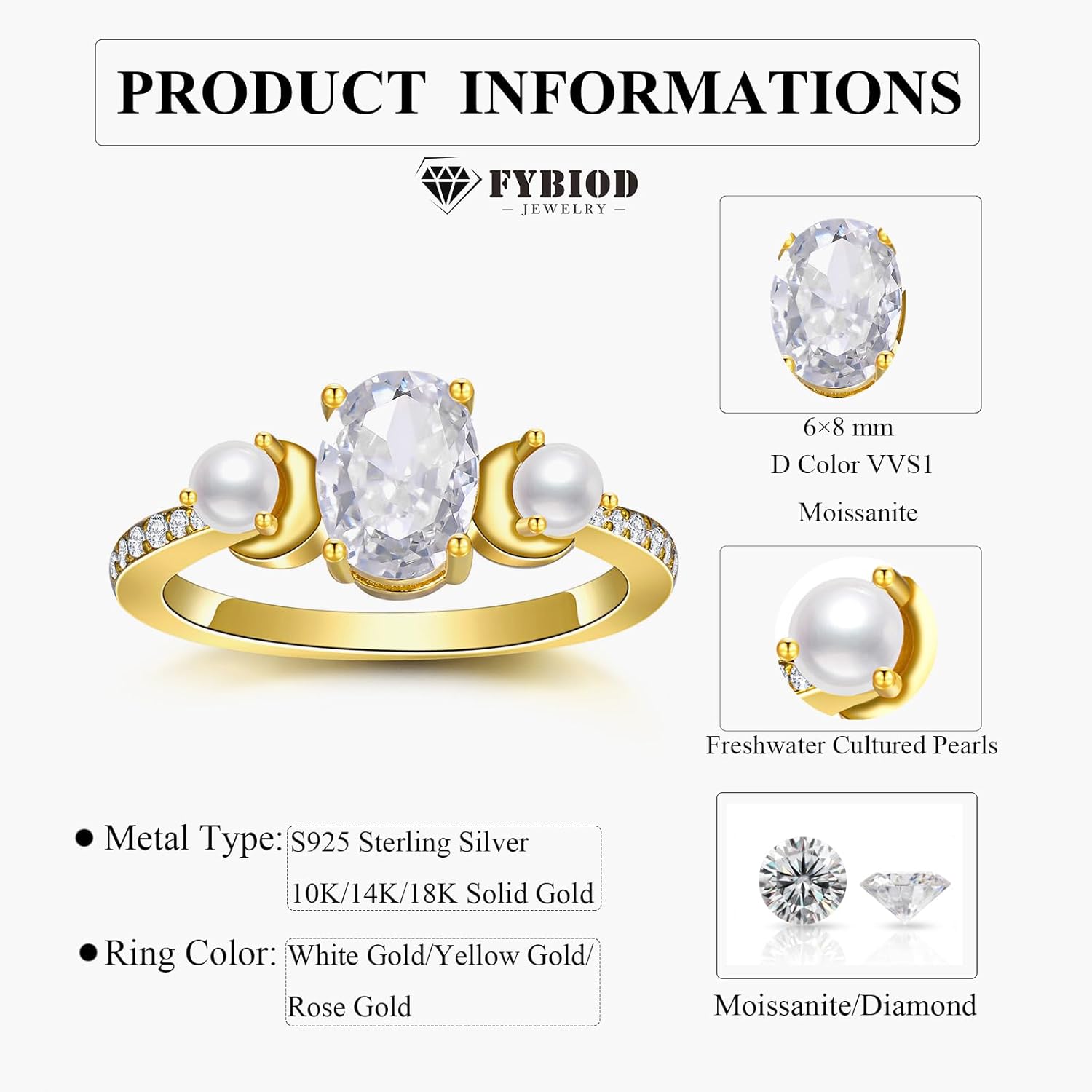 10K 14K 18K Gold Oval Cut Gemstone and Pearl Rings for Women 6×8MM Gemstone and Freshwater Cultured Pearls Promise Statement Anniversary Ring for Her Size 4-15