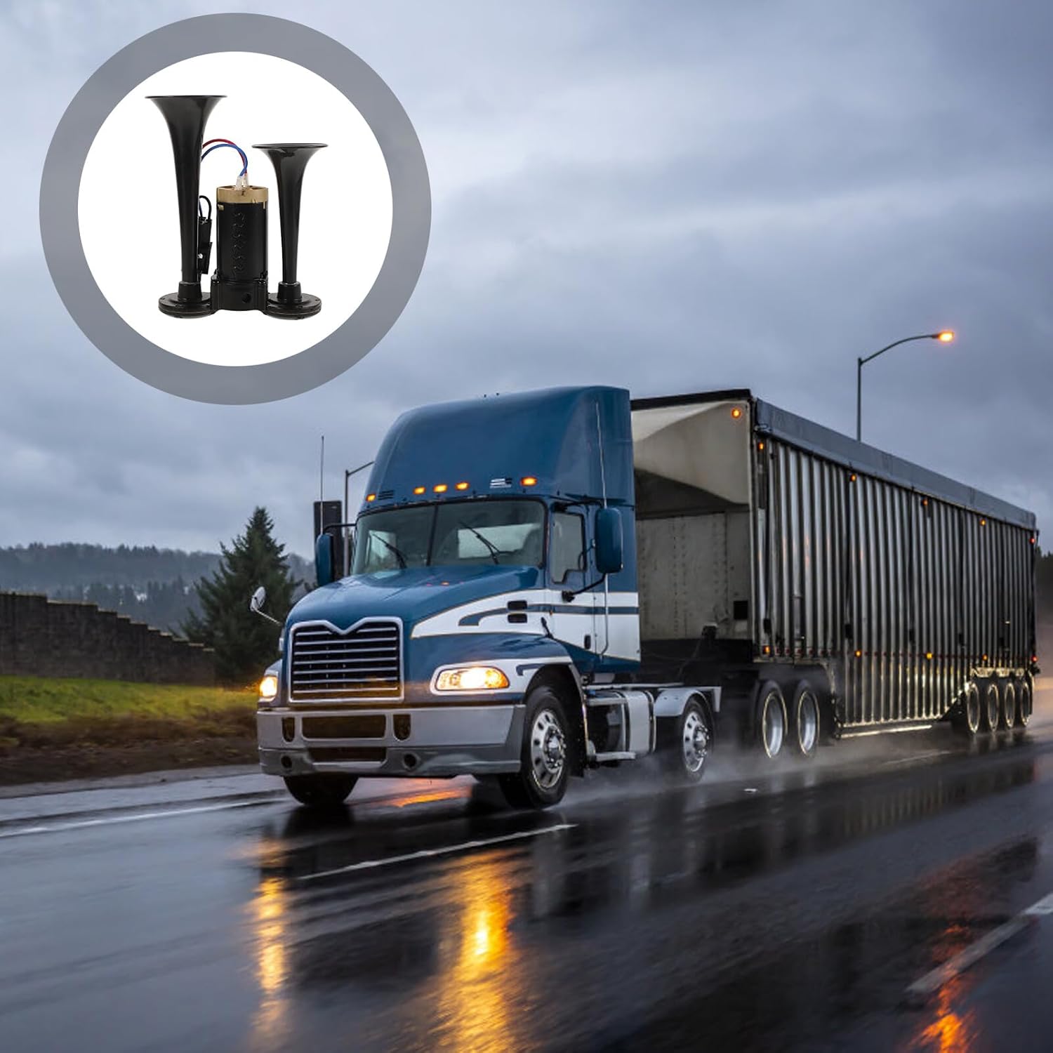 Electric Air Horn Kit 135db Dual Trumpet Car and Truck Air Horn Compressor 24v Black Universal for Boats Motorcycle and Heavy Vehicles