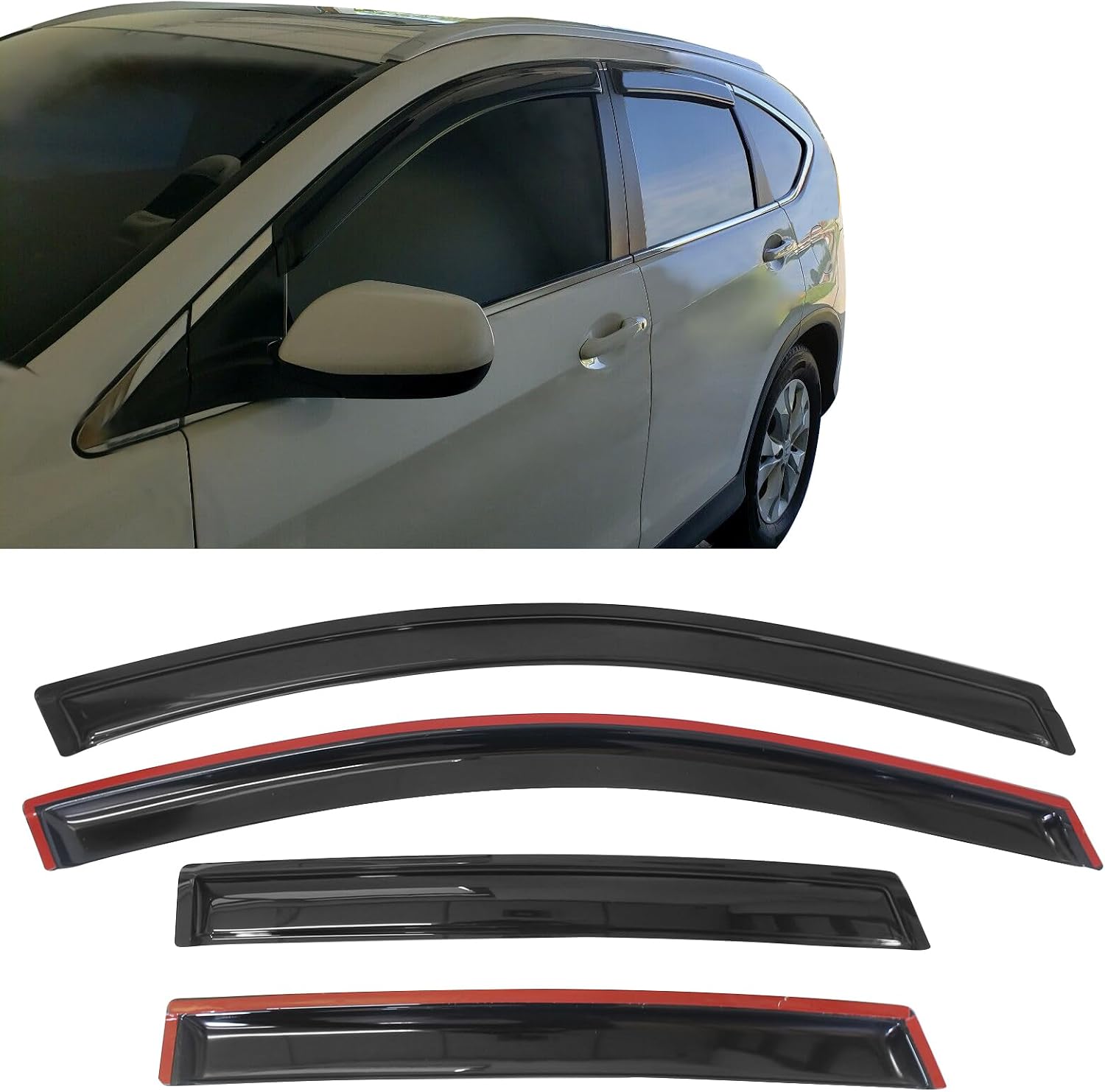 Window Visor Compatible with 2012-2016 Honda CRV CR-V SUV, Slim Style Acrylic Smoke Tinted Sun Rain Shade Guard Wind Vent Air Deflector by IKON MOTORSPORTS, 2013 2014 2015