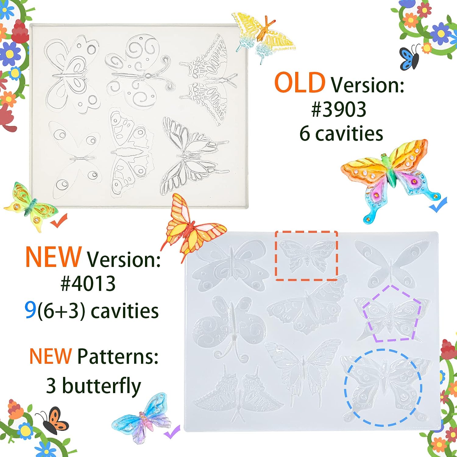 Butterflies Silicone Candy Mold, for Cake Decoration, Polymer Clay Craft, UV Resin Epoxy Casting, Jewelry Making 11.3x9.3x1cm 2021 New Version