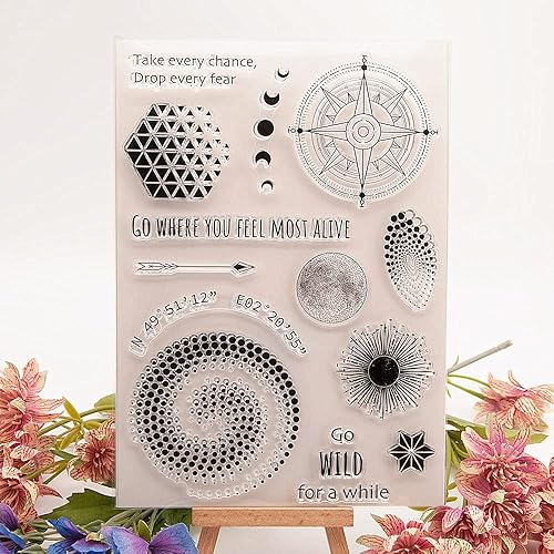 Miniatura 1 de Sello transparente con diseño de brújula de sol y luna, diseño de flecha y la tierra, sellos transparentes para decoración de tarjetas navideñas y