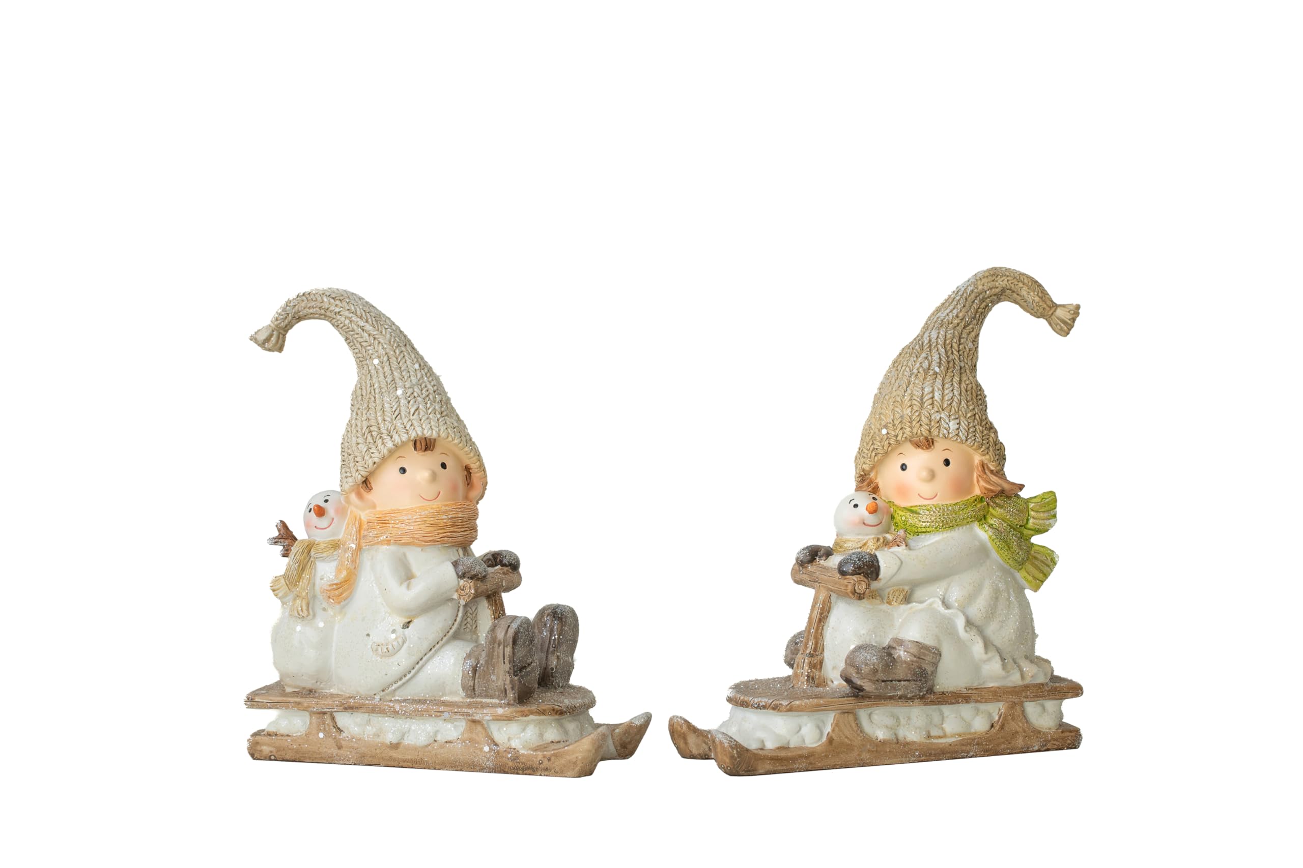 Figurine traîneau de Noël en résine avec deux filles pour décoration de table festive