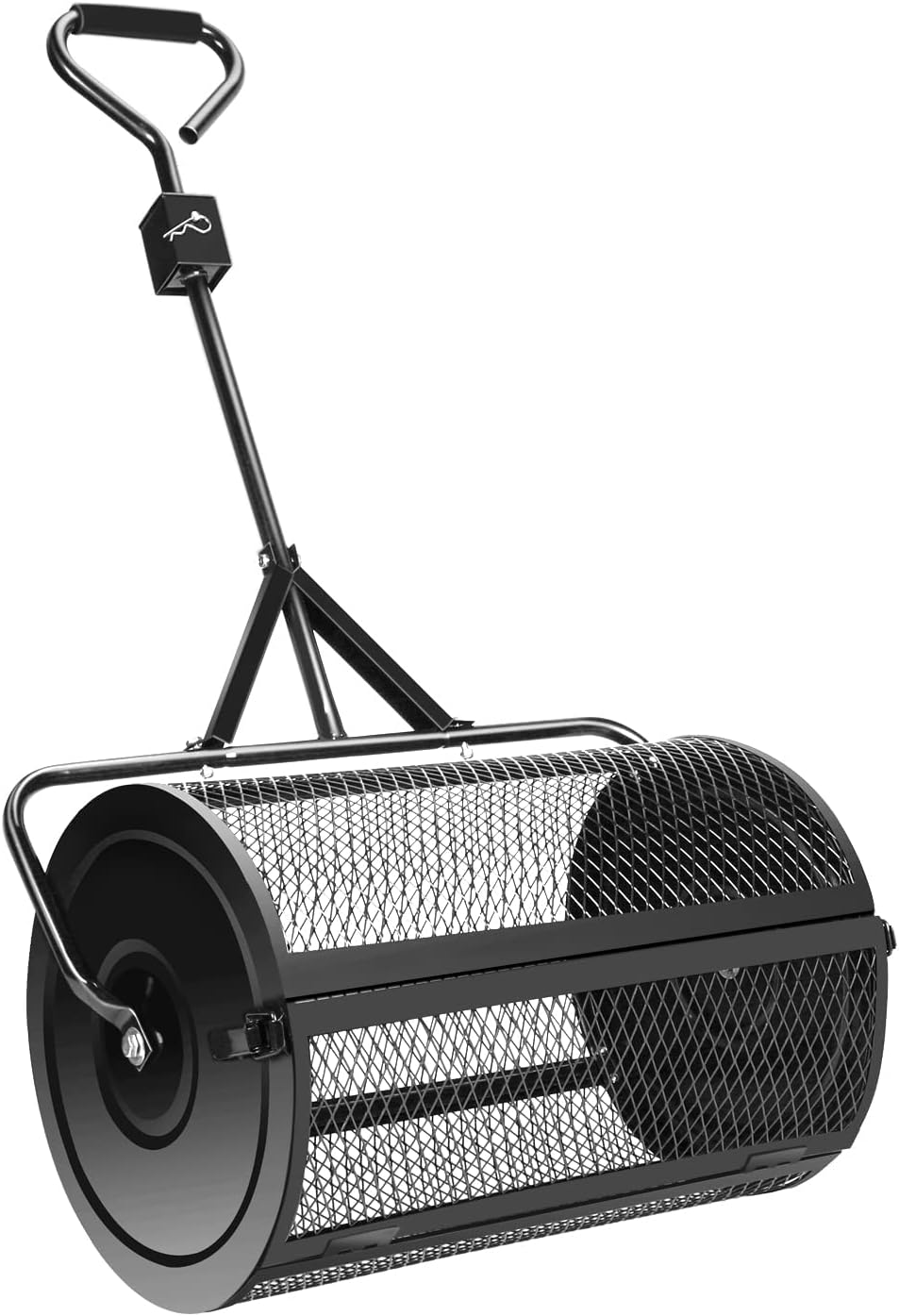 Lawn & Garden Spreaders, 24"/60cm Peat Moss Spreader, Heavy Duty Metal Mesh Roller Push/Tow Spreader - Compost, Peat Moss, Top Soil, Walk and Push Basket Sifter for Yard Green (Black)