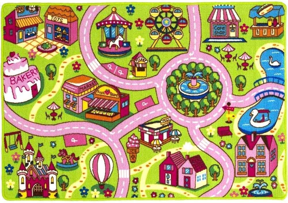 Mybecca Kids Rug 5' x 7' Colorful Fun Land Theme Park Roads Floor Play Children Area Rug Mat for Playroom & Nursery (59" x 82") Ideal Gift for Children Baby Bedroom Play Room Game Play Mat