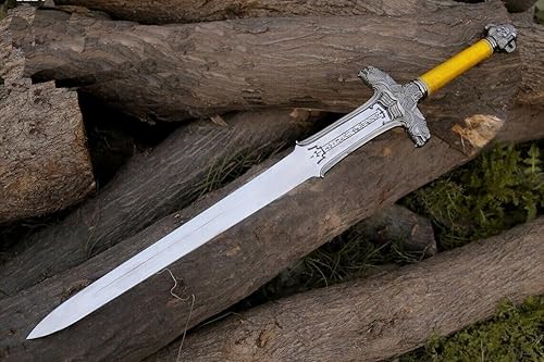 Miniatura 8 de Conan - Espada bárbara, hoja de acero al carbono Conan con envoltura de yute en mango de madera, espada atlante bárbara con funda de cuero, espada