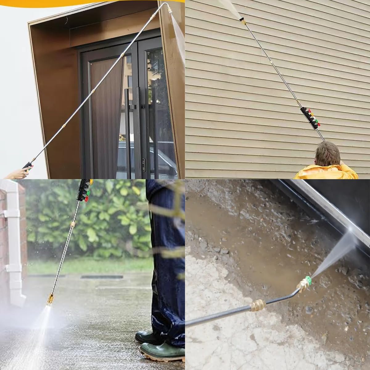 Rallonge pour Nettoyeur Haute Pression, 4000PSI Outil de Nettoyage de Toiture et de Gouttières, Barres d'extension with Tiges Incurvées & 6 Embouts de Buse, Baguette d'extension à Raccord rapide 1/4"