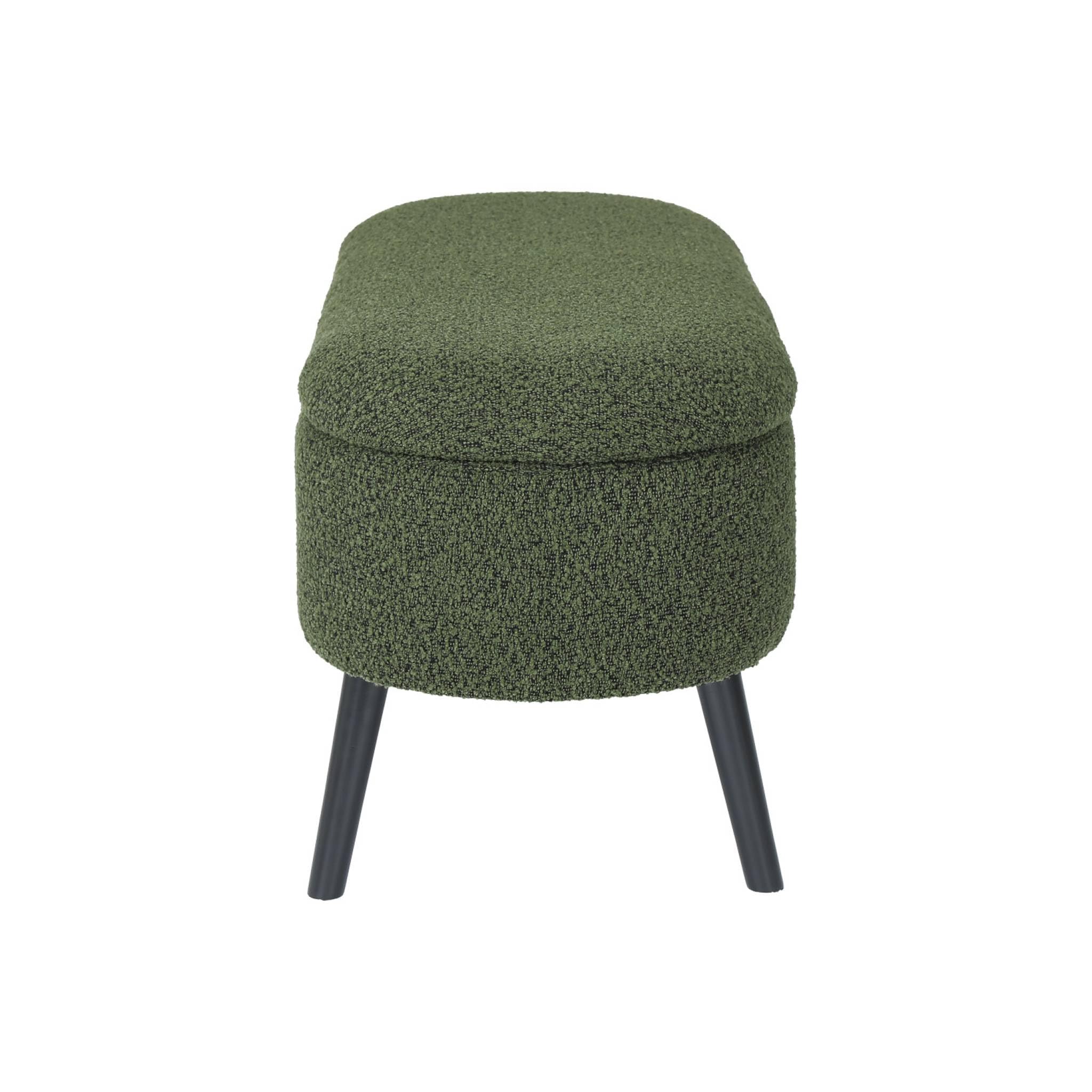 sweeek - Banc Coffre. Bout de lit avec revêtement Bouclette texturée. Kaki. Pieds en Bois Noir. L 112 x 44 x 50cm