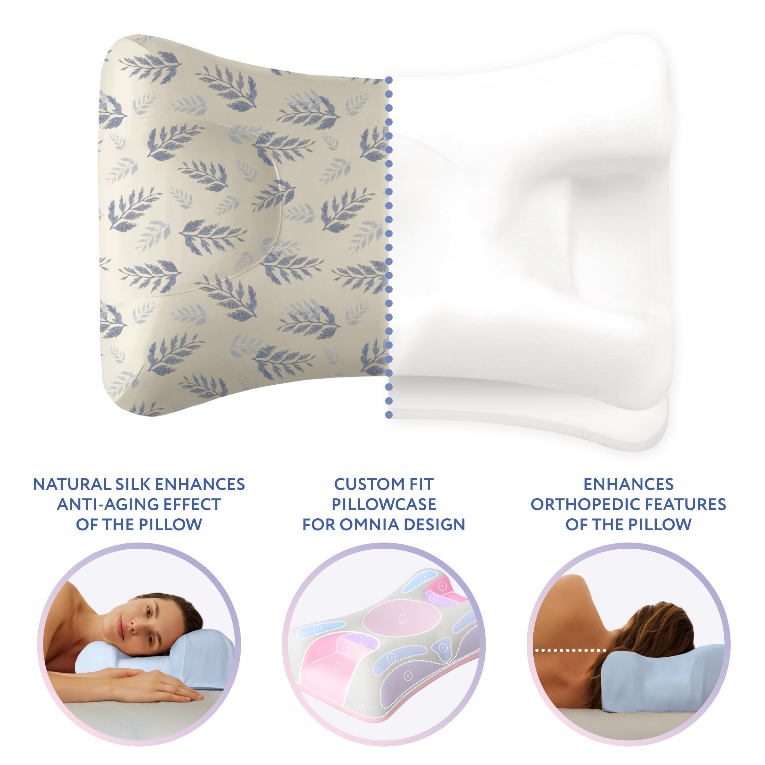 Sleep&Glow Omnia - Funda de Almohada de Seda Natural Antiarrugas para el Cuidado del Cabello y la Piel, 19 mm, Morera de Grado 6A, Helecho Lunar
