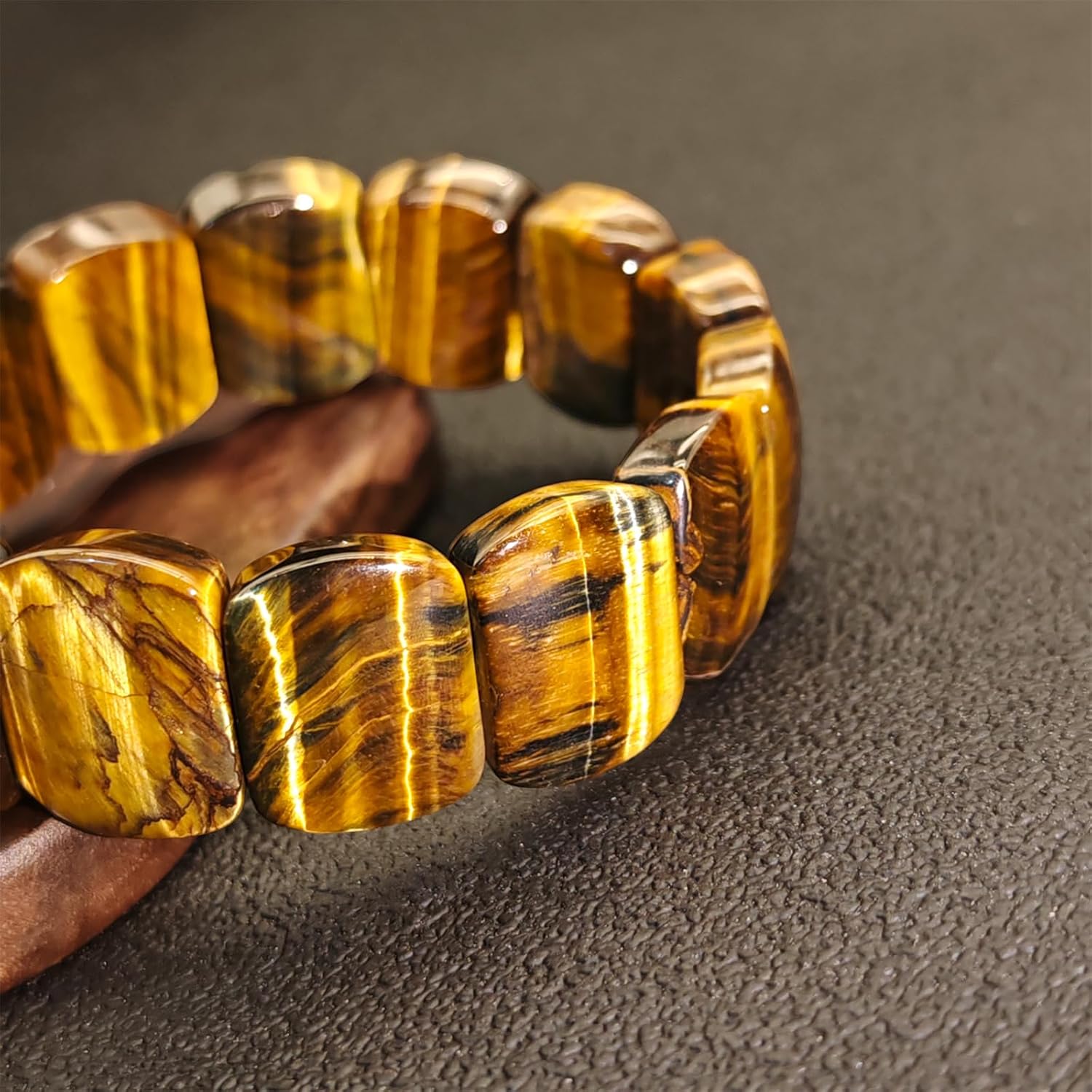 Yellow Tiger Eye Stone Bracelet Natural Crystal Stretch Bracelet Gift for Men Christmas Birthday Energy Healing Bring Happiness Luck Wealth - Image 2