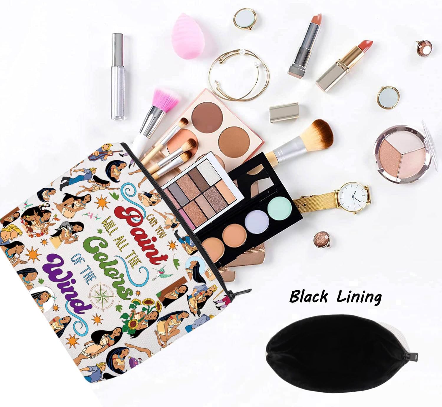 LEVLO Forest Princess Cosmetic Make Up Bag Poca Hontas Fans Gift Paint With All The Colors Of The Wind Makeup Zipper Pouch Bag For Women Girls (Paint With Full Bag) image 3