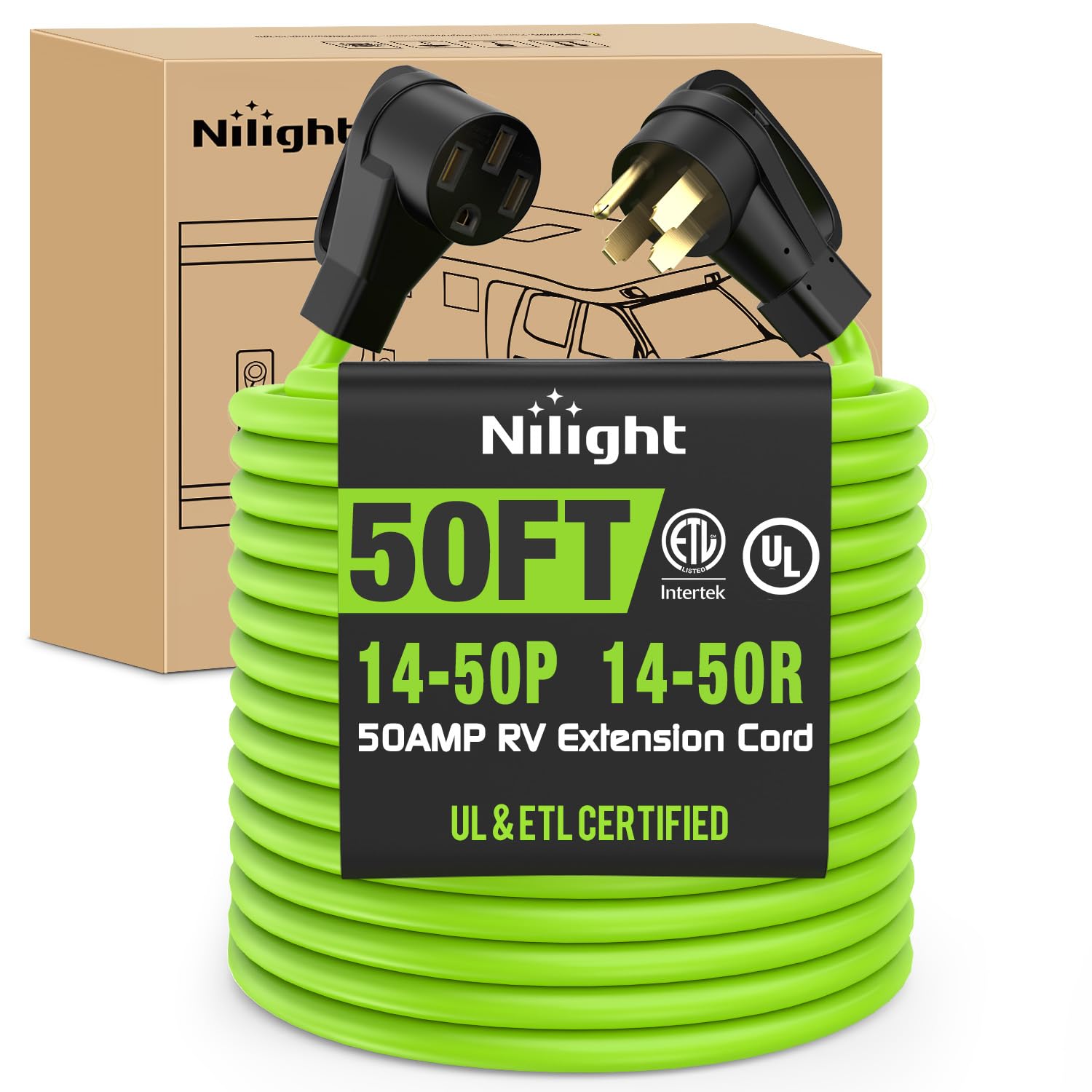 Nilight 50FT 50 Amp RV Extension Cord 6/3+8/1 Gauge 14-50P/14-50R