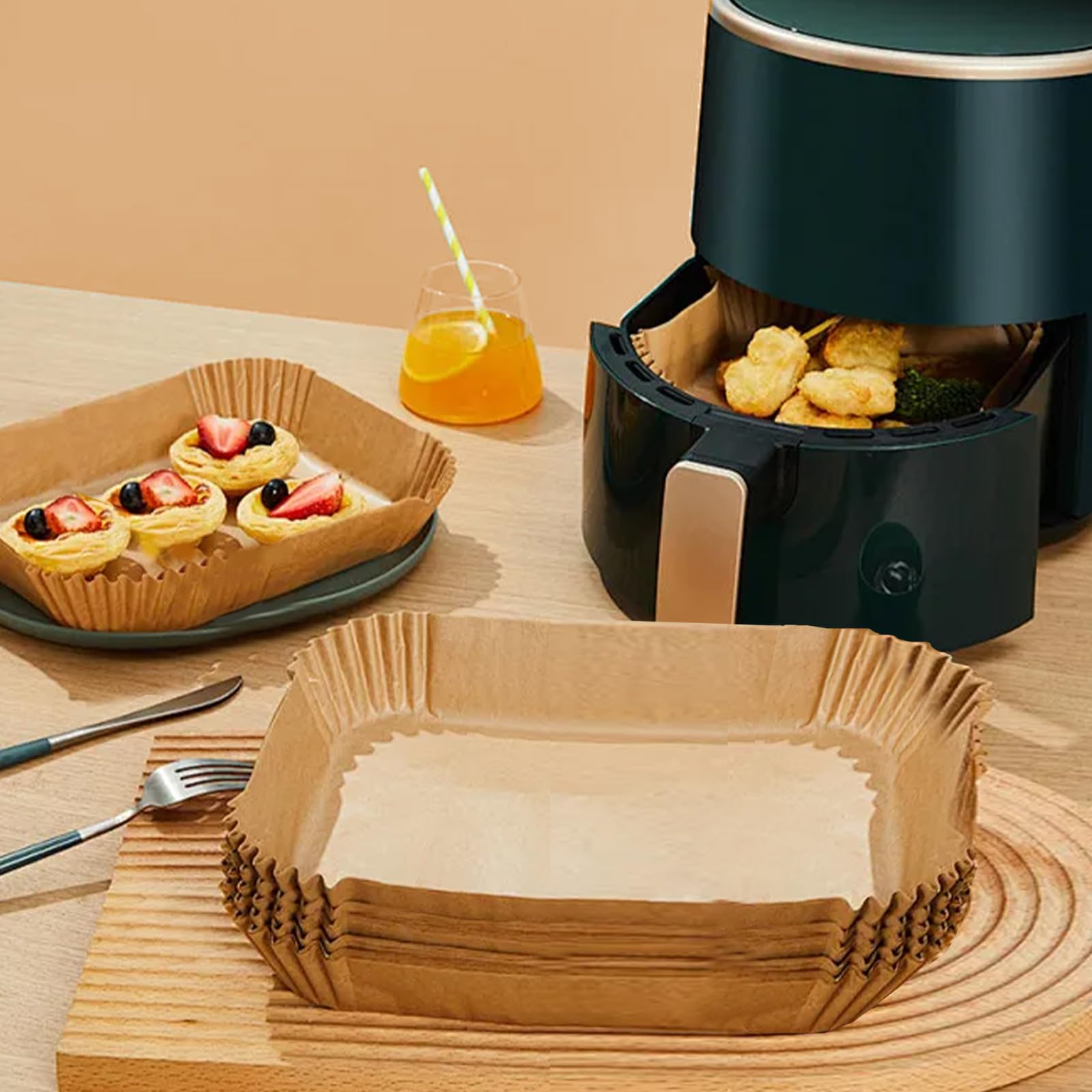 Carta Forno Per Friggitrice Ad Aria Ninja - 100 Pezzi 20x14cm | Antiaderente E Con Fori Per Aria - Foto 3