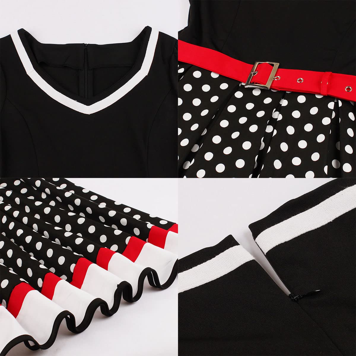Robe rockabilly pour femme années 50 vintage manches courtes col en V Polka Dot Swing Coctail Robe de mariage festive Longueur genou