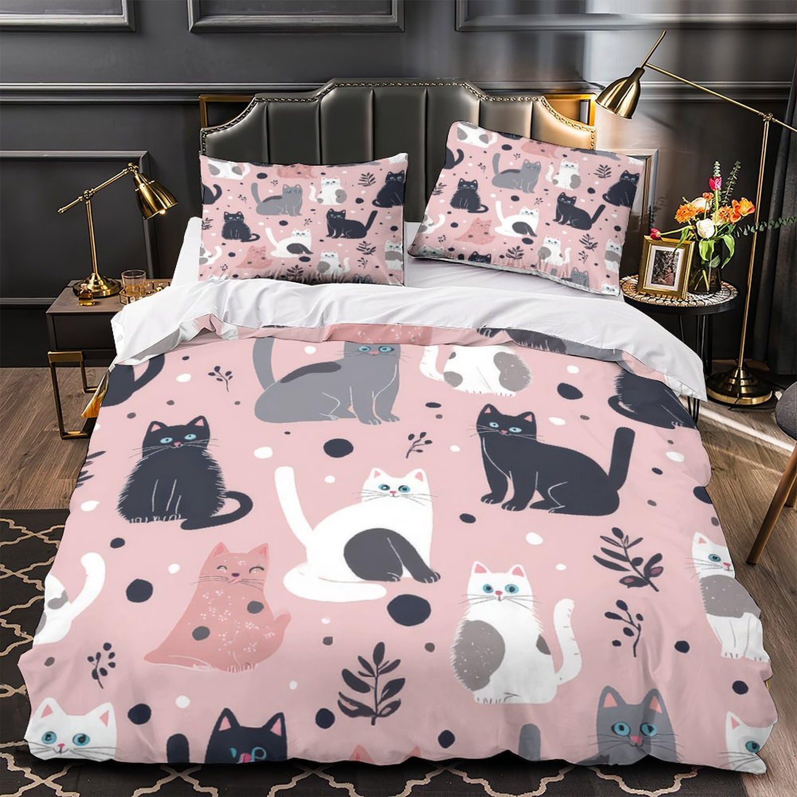 Housse de couette chat 135x200 parure de lit microfibre 3D pour lit simple fille