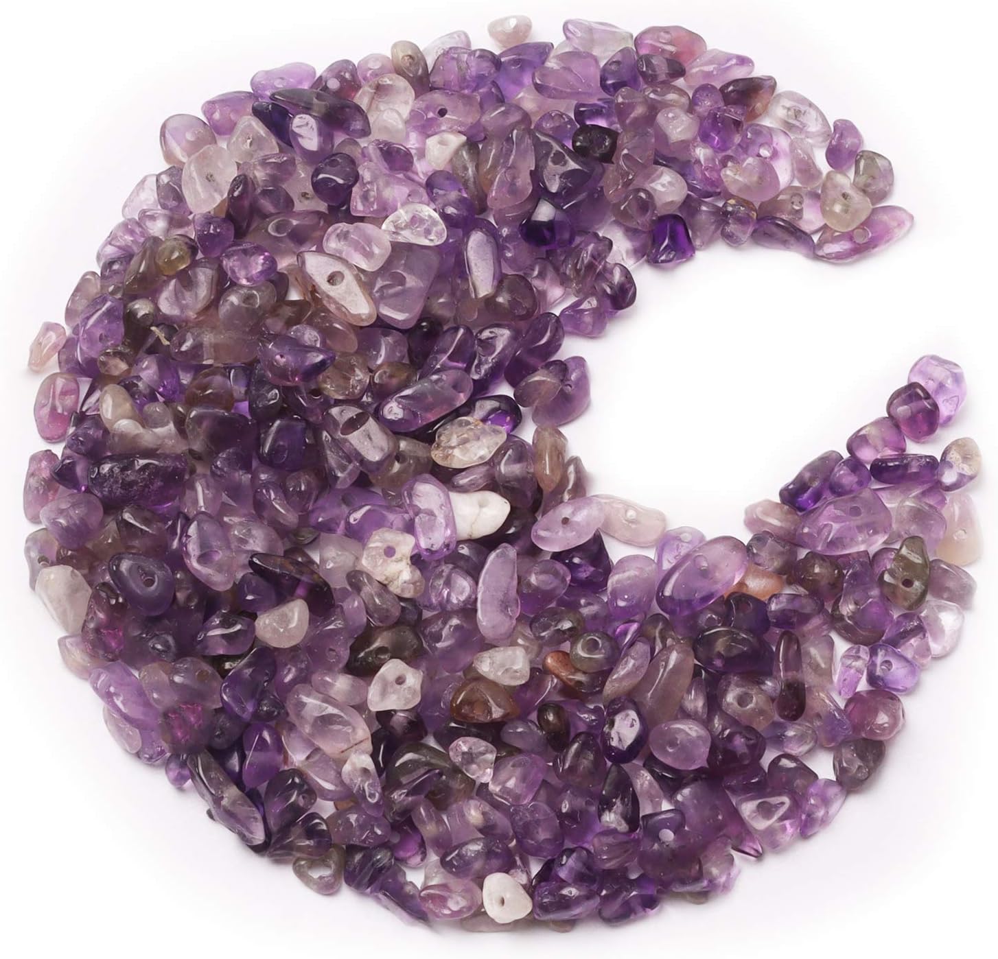 Amethyst Crystal Chips, Gacuyi Natural Gemstones Beads Chakra Chip Stones Crushed Pieces Irregular Shaped Healing Drilled Loose Beads for Earring Bracelet Jewelry Making Home Decoration(1 Strand)