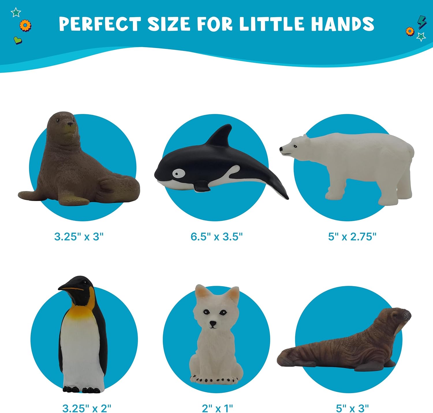 Get Ready Kids Polar Animal Toys Playset – 6 Mini Plastic Animal Figurines for Toddlers Ages 1-3 and Up – Arctic & Antarctic Animals for Imaginative Play