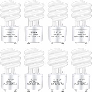 GU24 13Watt 2700K 900lm CFL Light Bulbs, T3 Spiral Gu24 Base 2 Prong (60W Equivalent) Soft White Compact Fluorescent Light Bulbs, UL Approved, 120v 60Hz, Self Ballasted, Indoor Use (8 Pack)