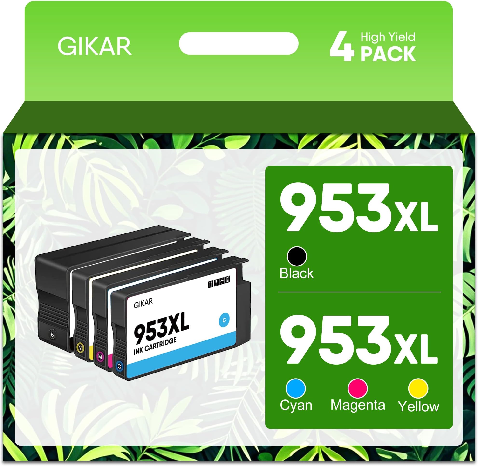 GIKAR 953XL Ink Cartridges Multipack Replacement for HP 953 XL Ink Cartridges for Officejet Pro 7740 7720 8740 8730 8725 8720 8710 8218 8210 7730 8715 (Black Cyan Magenta Yellow，4-Pack)