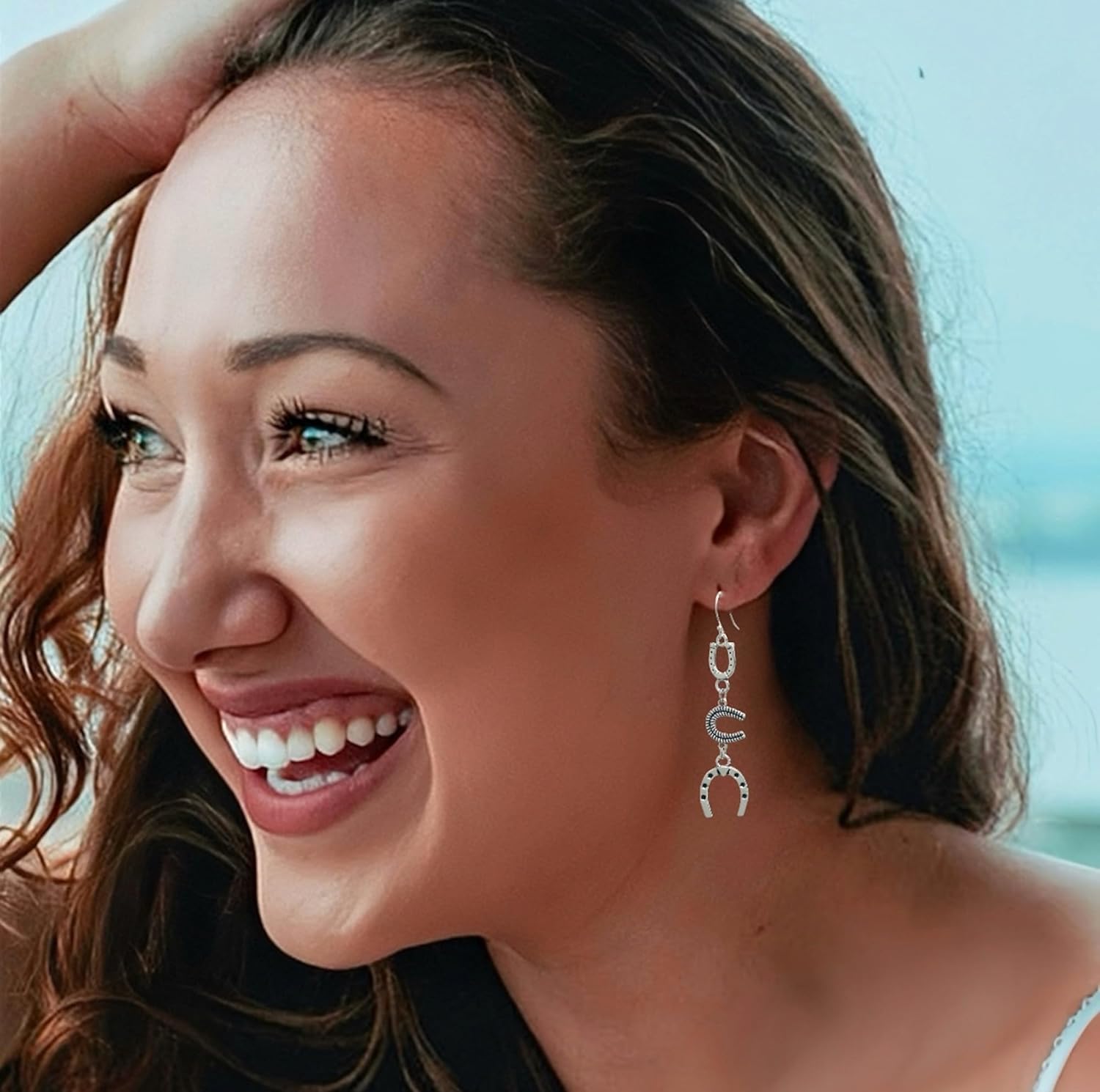 Silver Dangle Earrings on 925 Sterling Silver Wire, Western Cowgirl Style, Fashion Trendy Handmade Earrings for Women Girls, Hypoallergenic (Horseshoe B) - Image 3