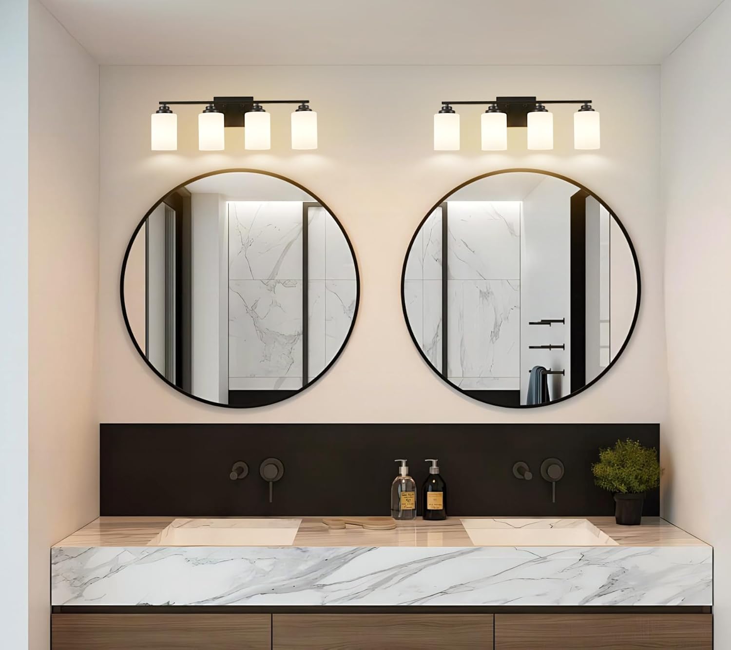 4-Light Bathroom Light Fixtures, Matte Black Bathroom Vanity Lighting Fixtures Over Mirror with Milky Glass, Modern Wall Sconce Lights for Bath, OS-JJ8301-4BK