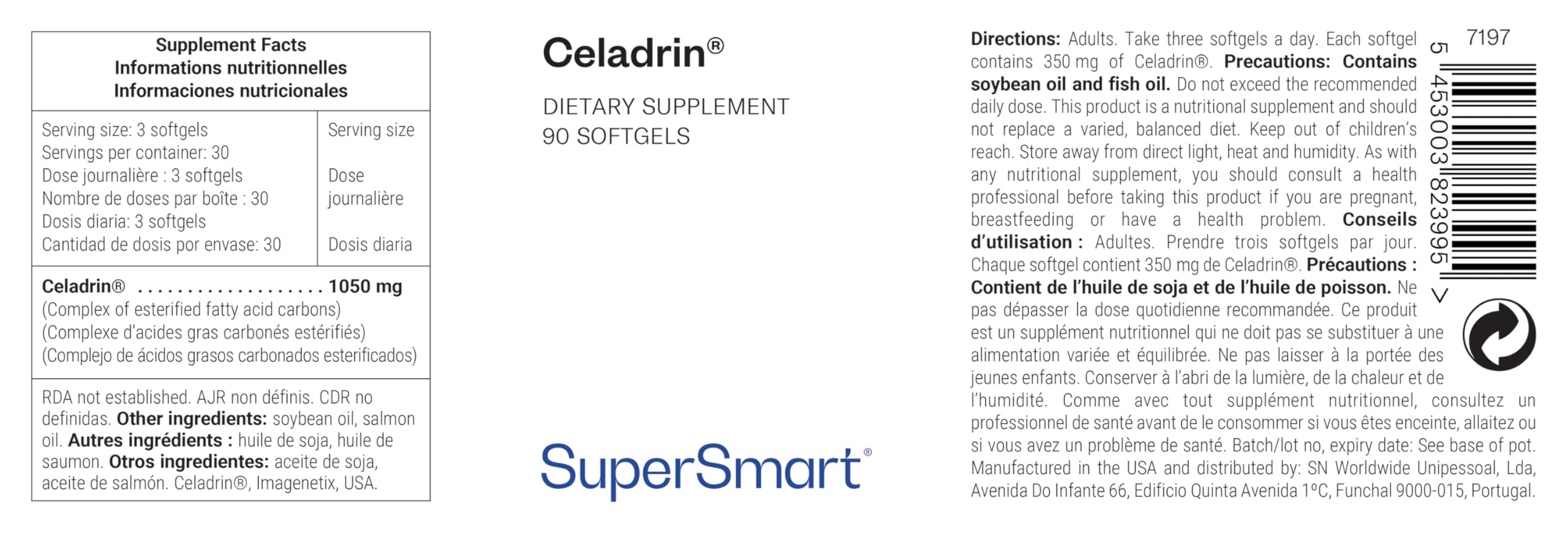 Celadrin® – Komplex aus veresterten Fettsäuren – Vegan – Glutenfrei – 60 Kapseln – SuperSmart | Glutenfrei - 60 Kapseln