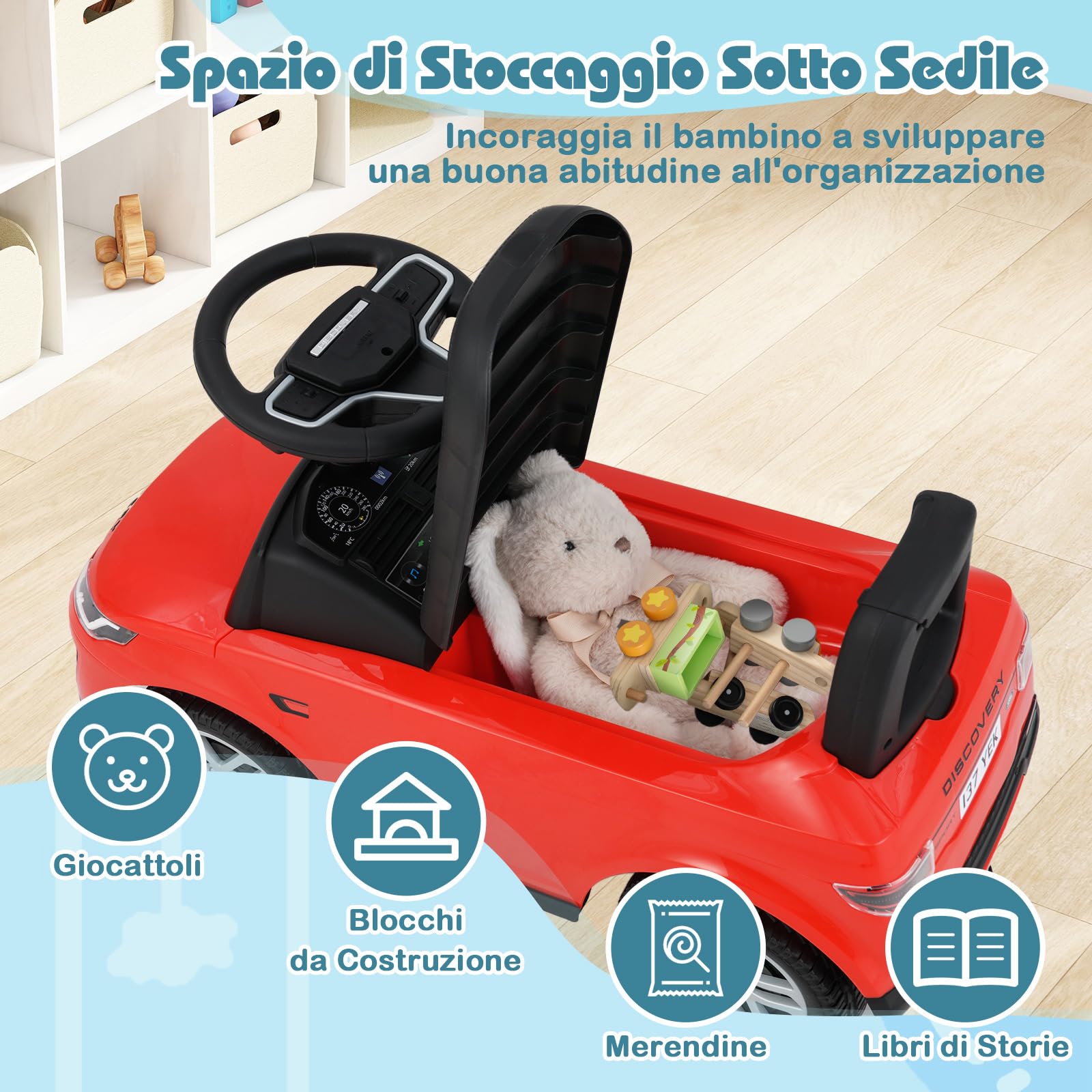 COSTWAY Macchinina Cavalcabile per Bambini, Macchina a Spinta con Clacson, Suoni del Motore e Spazio di Stoccaggio, Auto Giocattolo per Bambini da 1-3 Anni (Rosso)