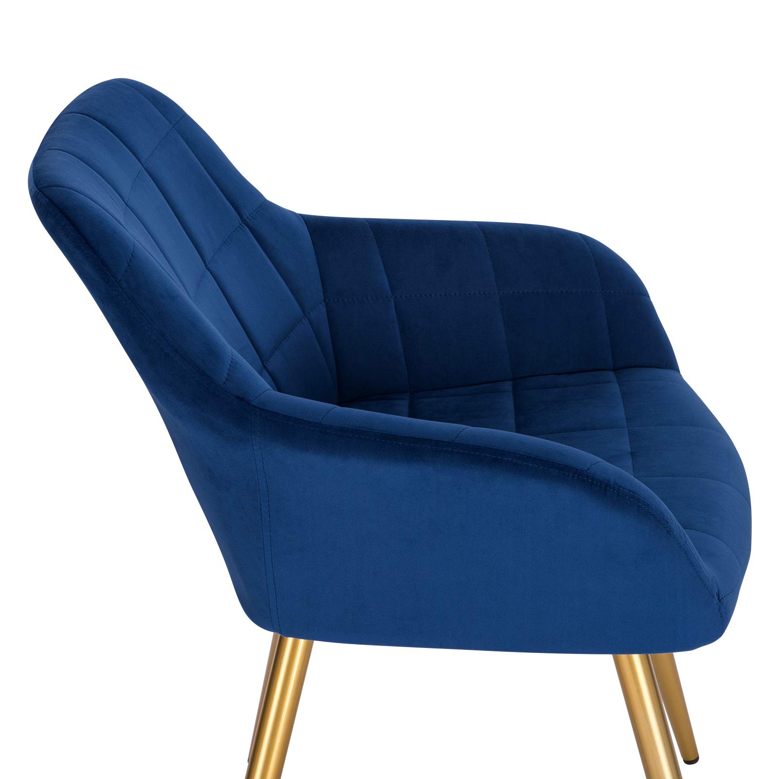 WOLTU Juego de 2 Sillas de Comedor, Sillas de Cocina de Respaldo Medio, Asiento Acolchado de Terciopelo, Estructura de Metal, Adecuadas para Comedor, Cocina, Salón y Dormitorio, Azul+Oro