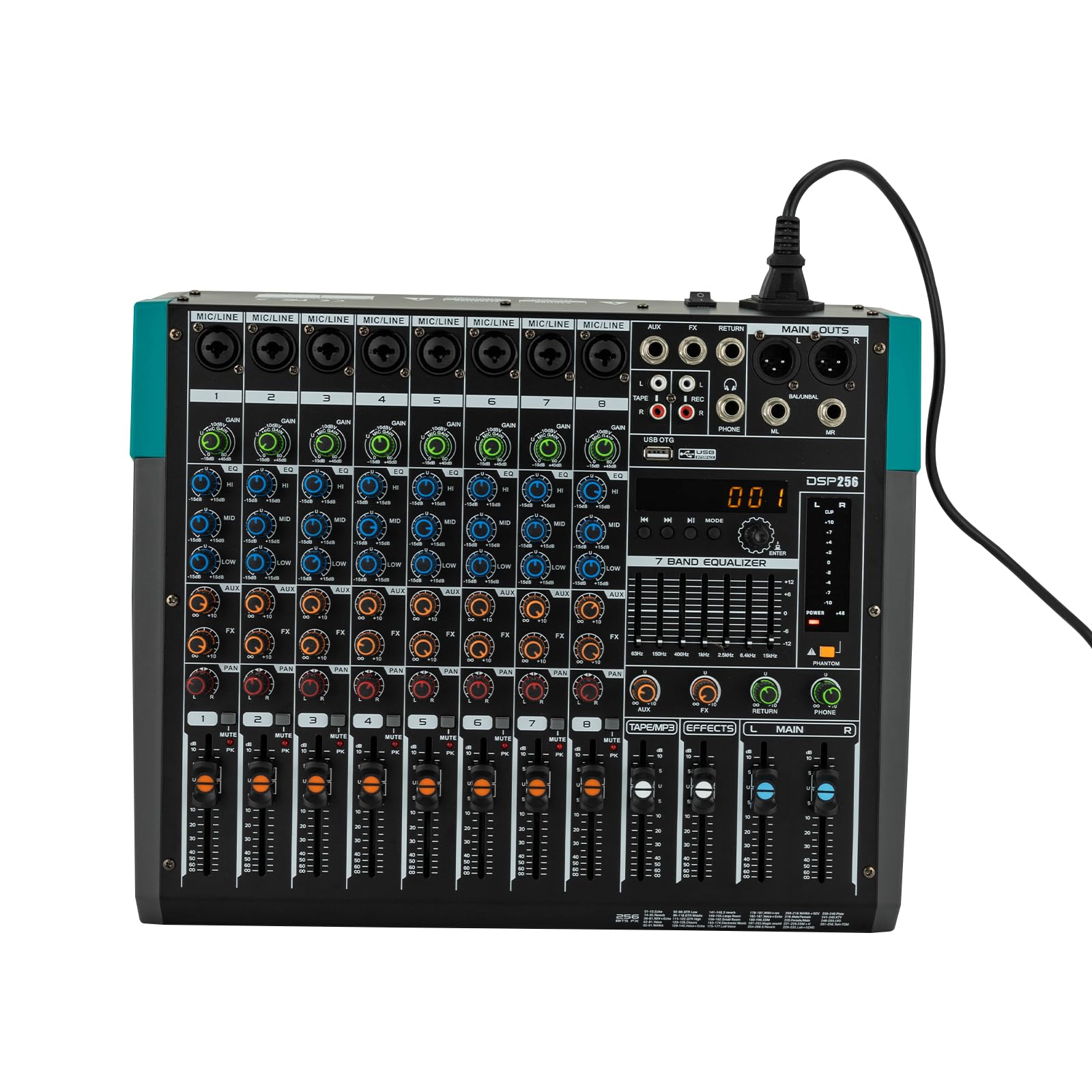 Audio-Mischpult, 8 Kanal Stereo Live Mischpulte, Audio Mixer Profi Musik Mixer, DJ Mischer Board Karaoke Mischpult Audio, Bluetooth USB