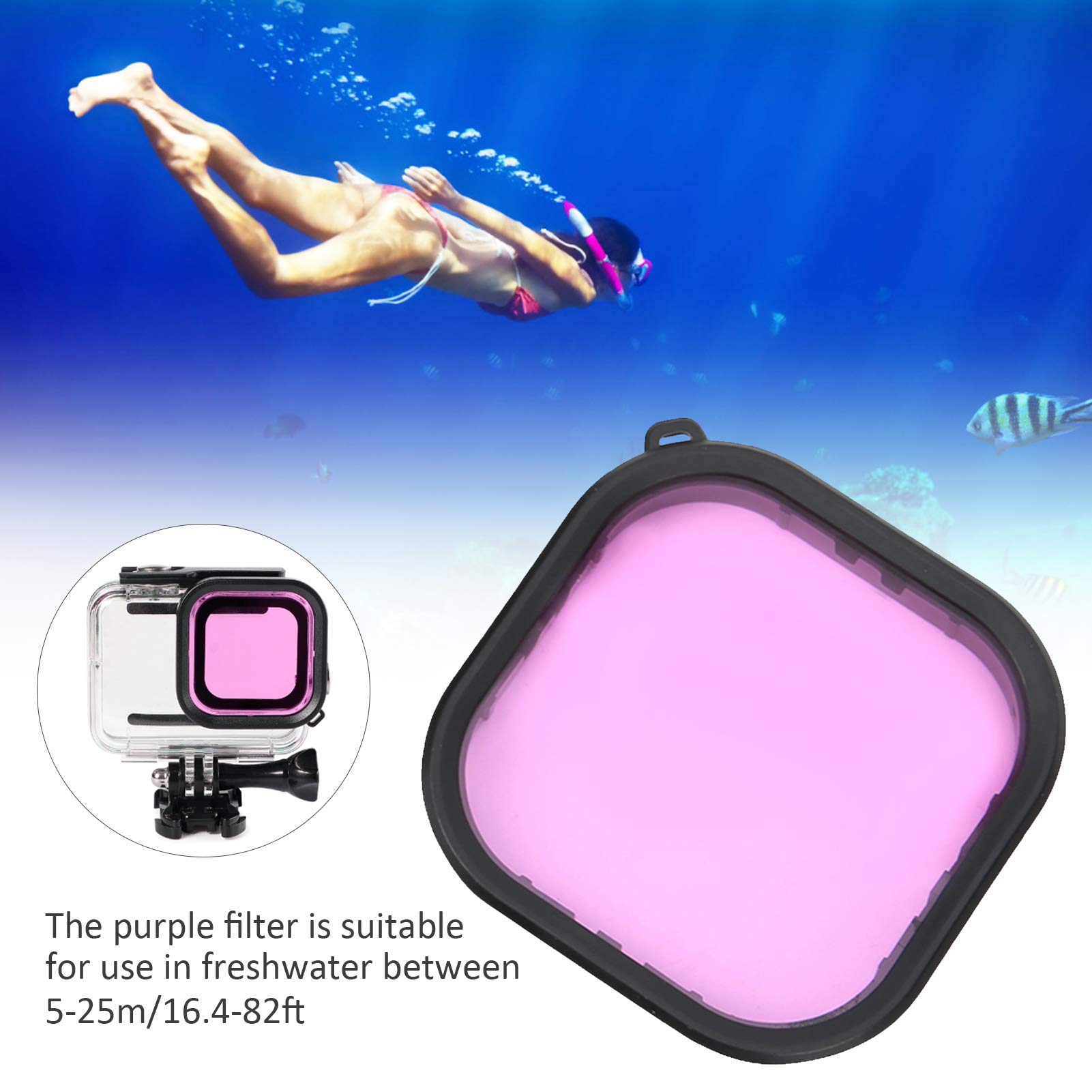 Camera onderwater duikfilter, rood roze paars set van 3 optisch glas 25m duikfilter voor Gopro Hero 5/6