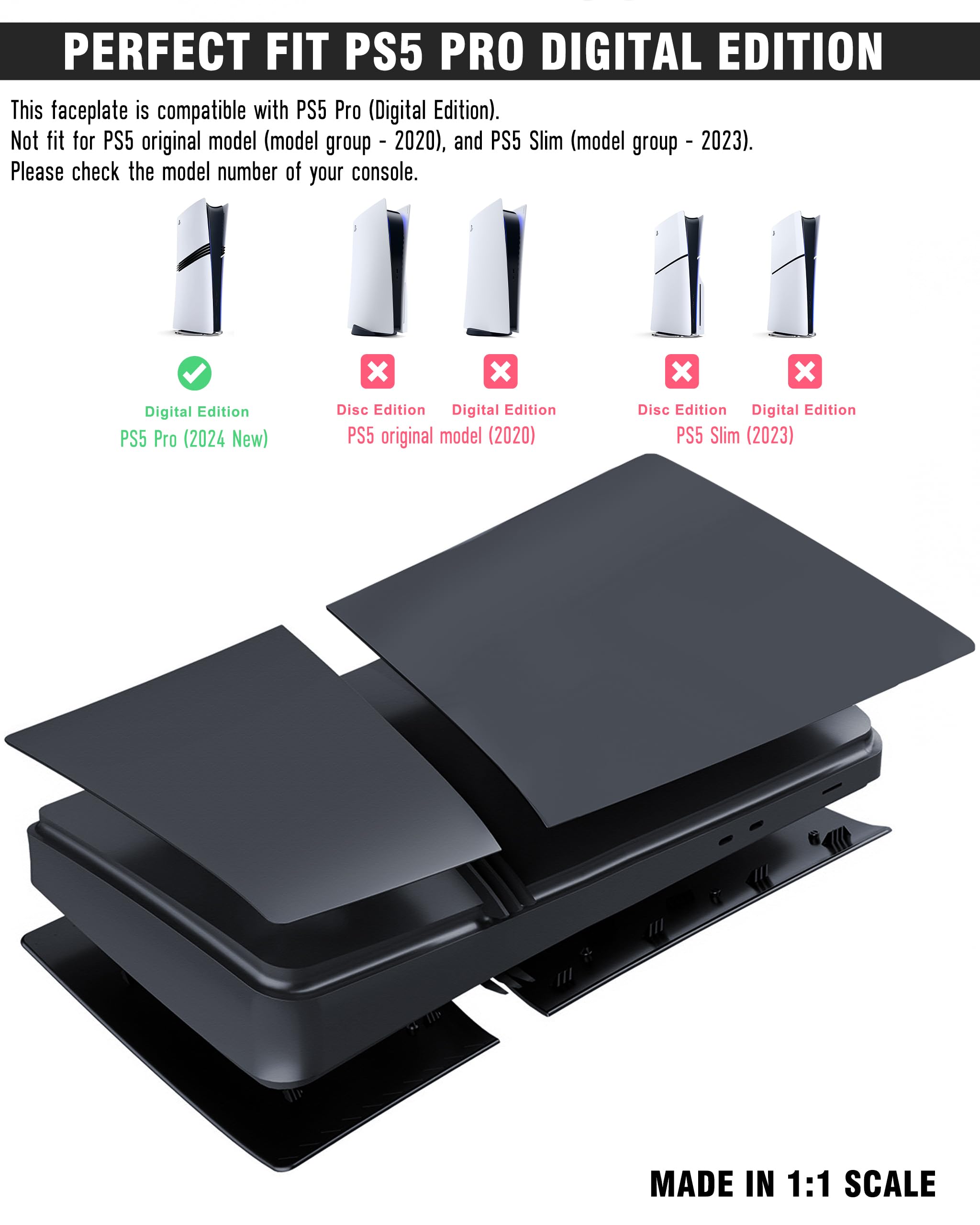 Joso Frontblende für PS5 Pro Digital Edition, Kratzfeste und staubdichte Ersatzabdeckung, passgenaue Abdeckung für PS5 Pro-Konsole (Digitalversion), einfache Installation–Schwarz