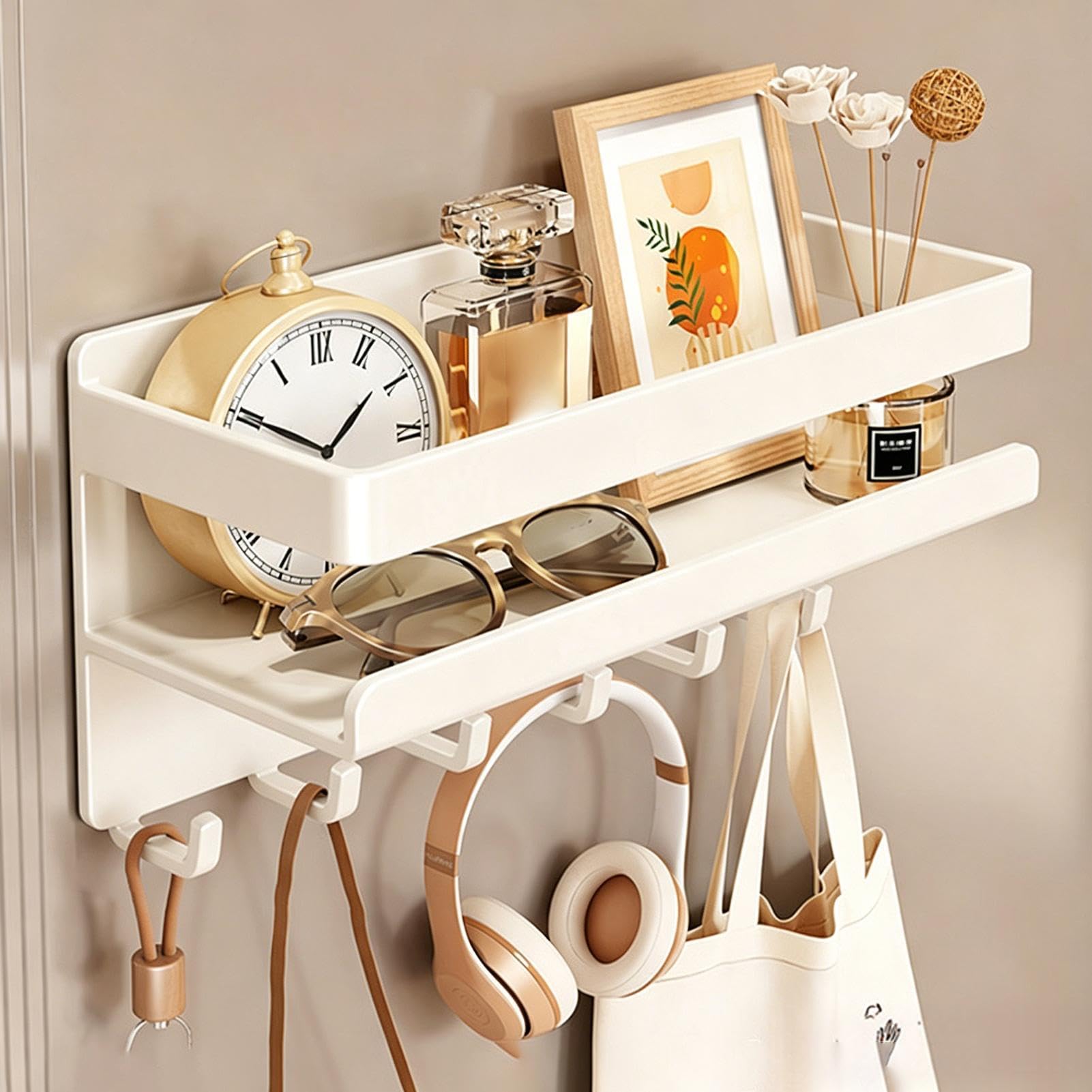 Estante magnético para , sin taladro, montaje en pared, con 6 ganchos | Organizador de encimera de cocina para baño, despensa, garaje, taquilla de lavandería, caravana, caravana, puerta de crucero